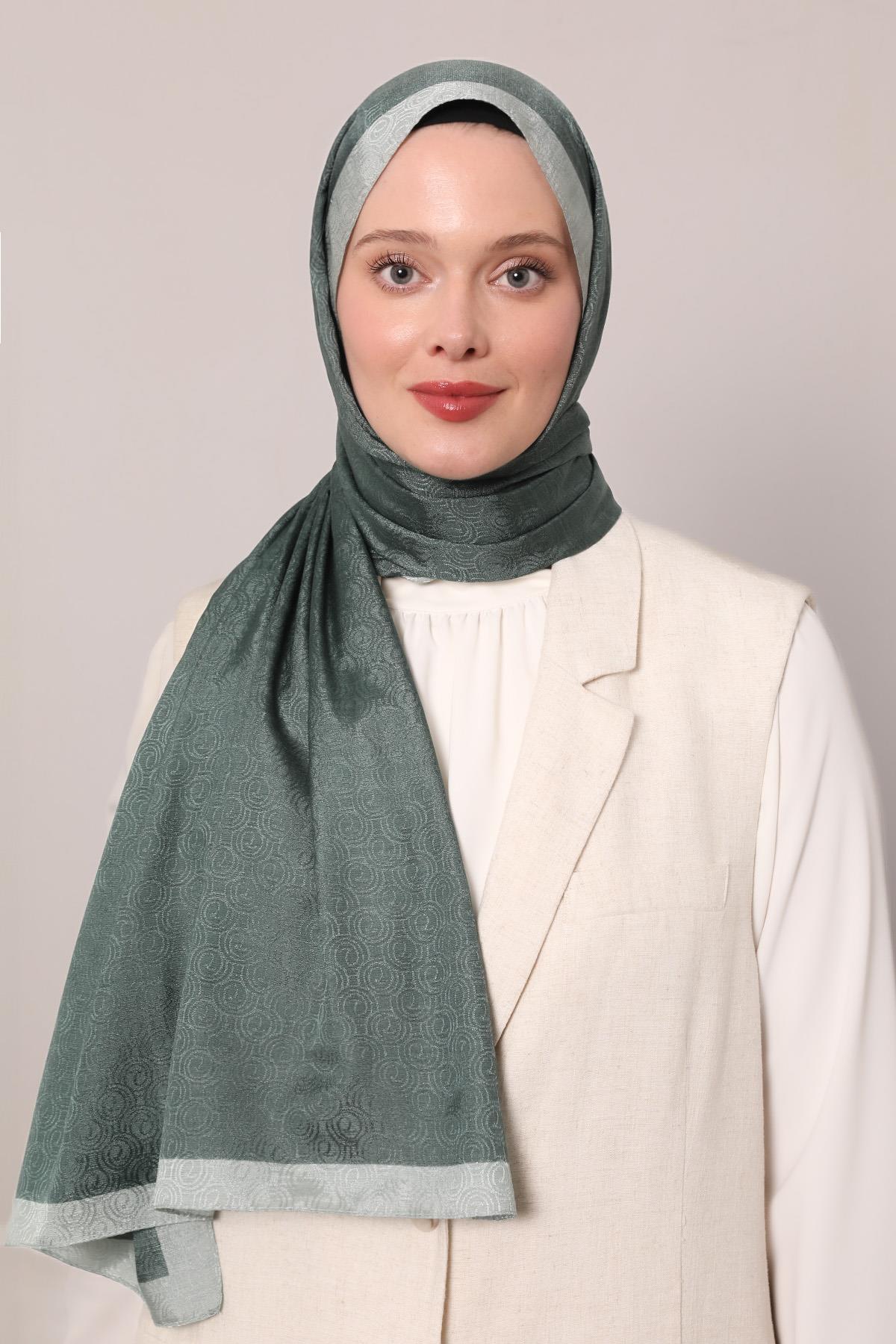Levidor Yosun Yeşili Halka Desen Monogram Şal image