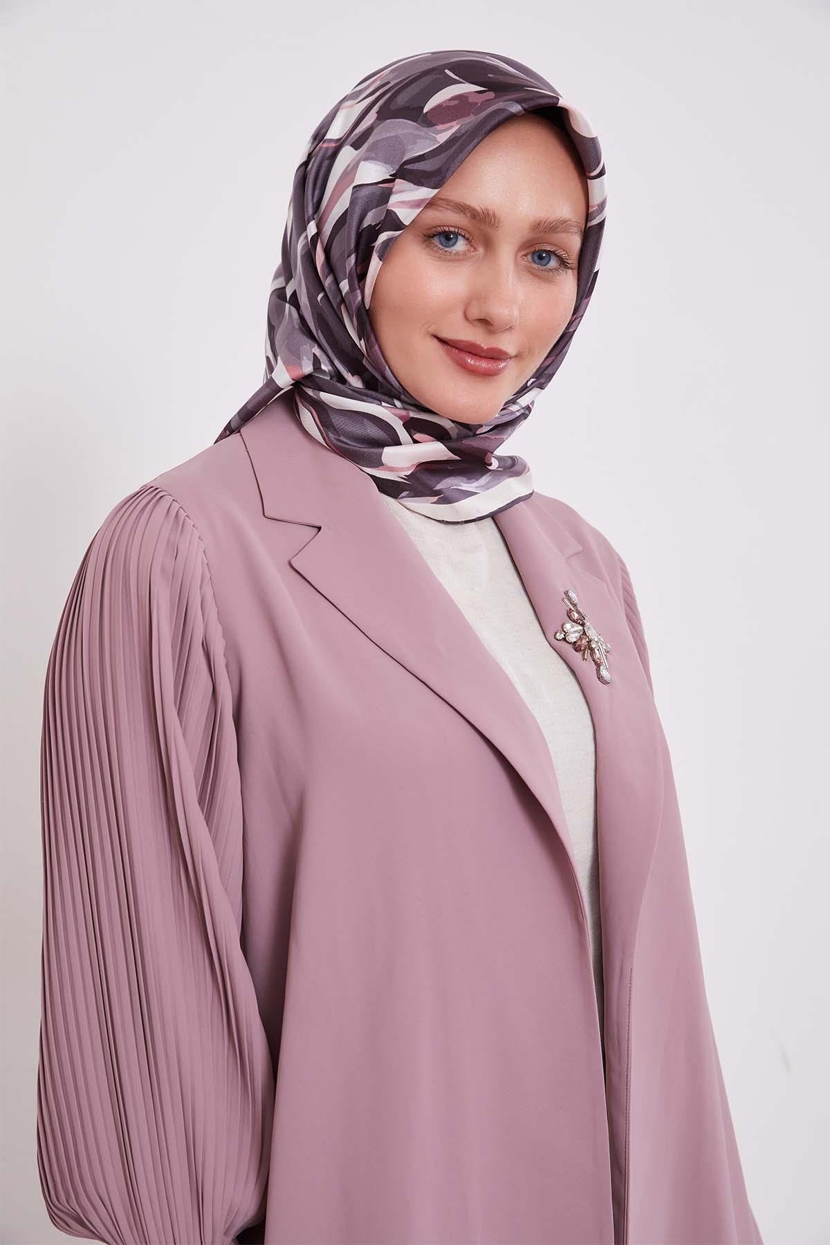 Levidor K.Mor Ebruli Desen Twill İpek Eşarp