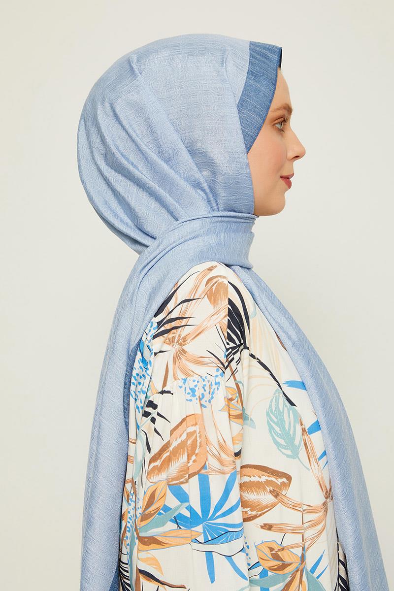 Levidor Buz Mavisi Halka Desen Monogram Şal