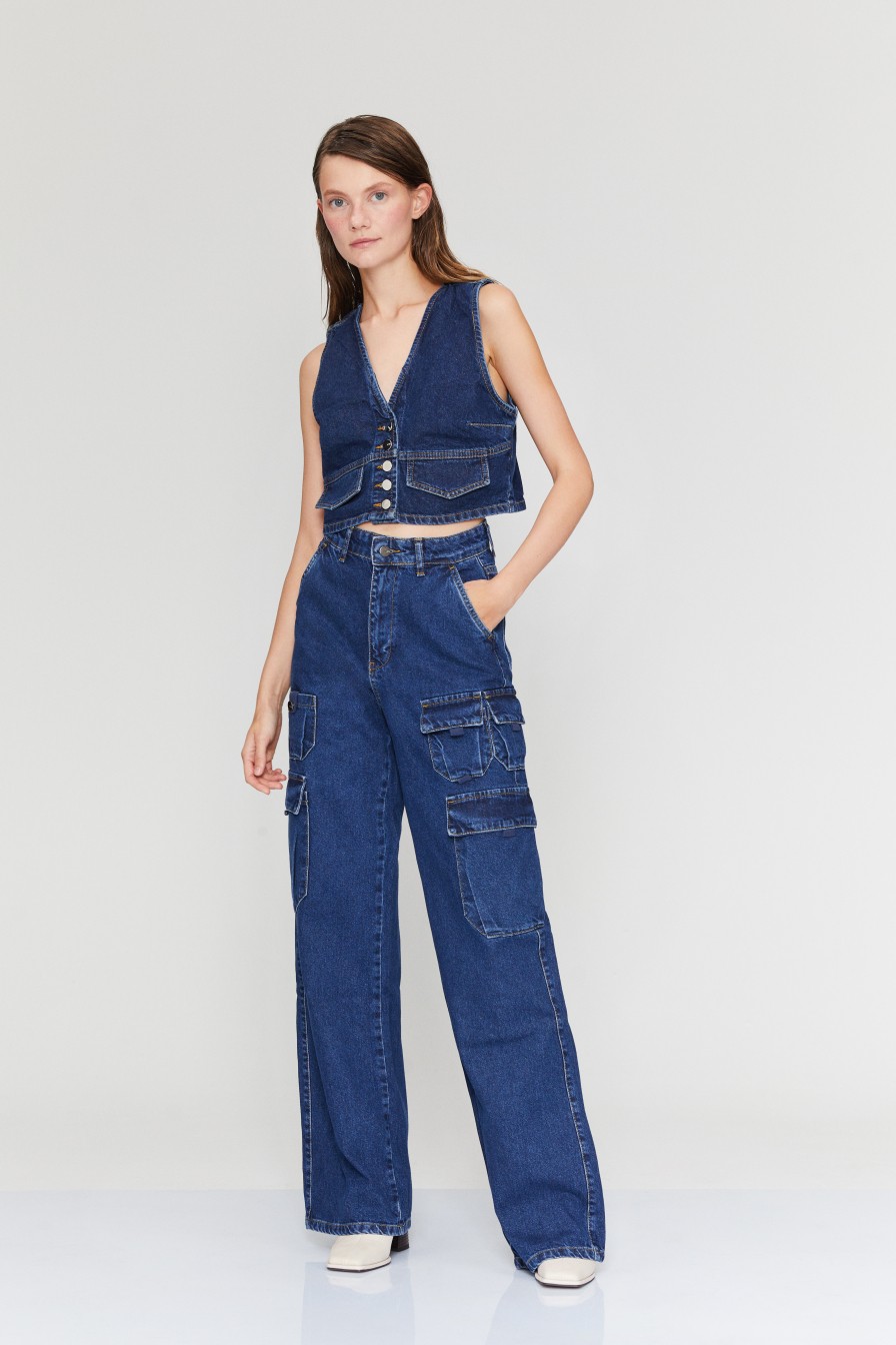 Kargo Lacivert Denim Pantolon