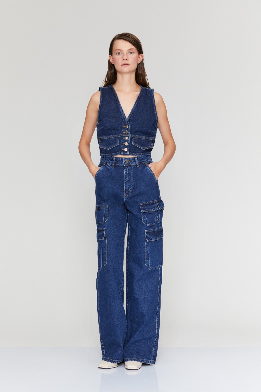 Kargo Lacivert Denim Pantolon