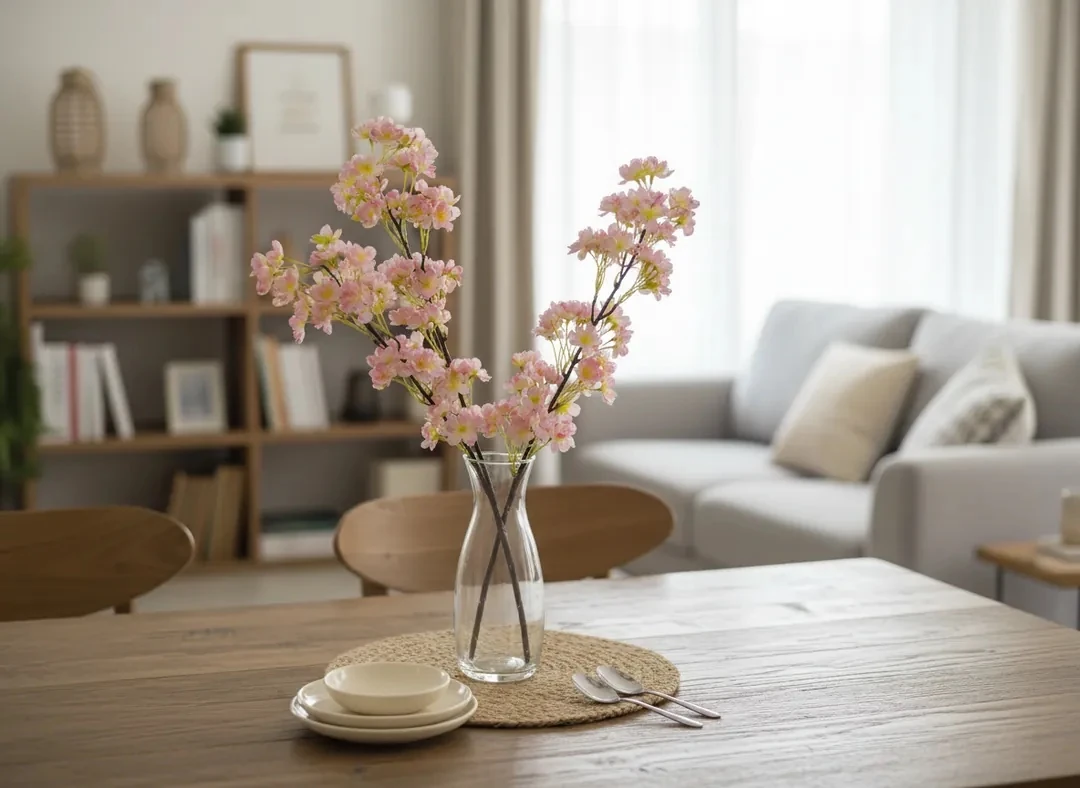 Yapay Çiçek Pembe Yoğun Bahar Dalı 93CM 