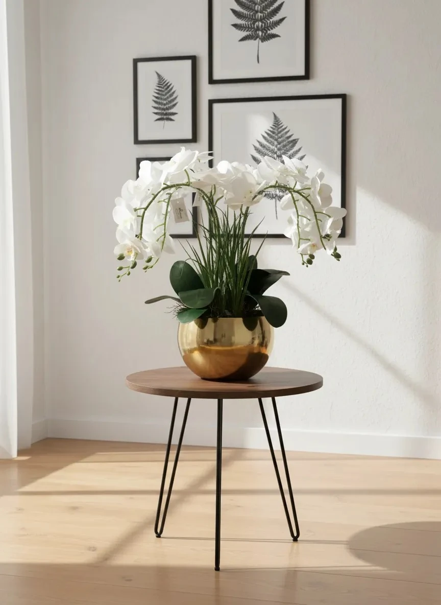  Yapay Çiçek Beyaz Islak orkide Ufo Gold Saksıda 4'lü