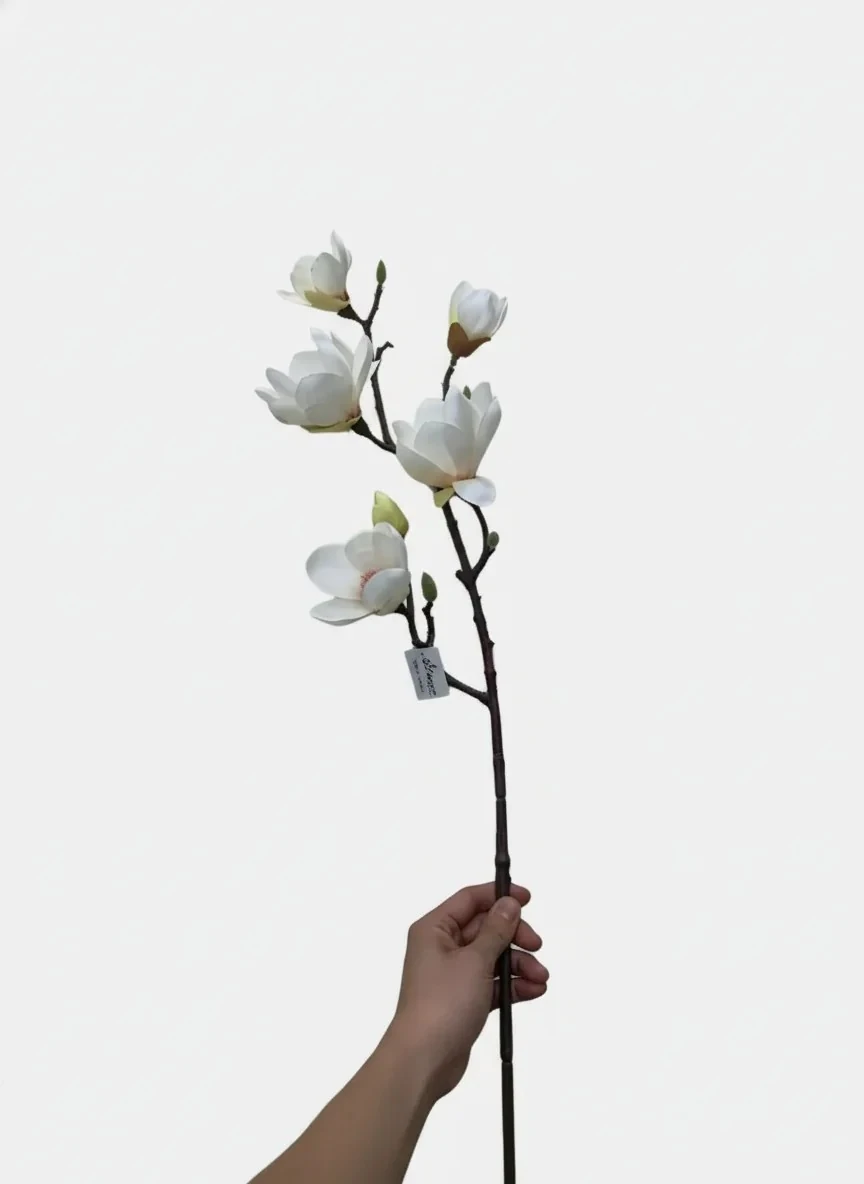  Yapay Çiçek Tek Dal Manolya Beyaz 80cm