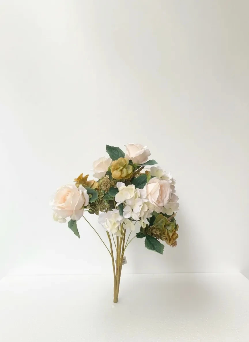 Yapay Demet Çiçek Jumbo( büyük) Boy Gül- Ortanca Krem Renk