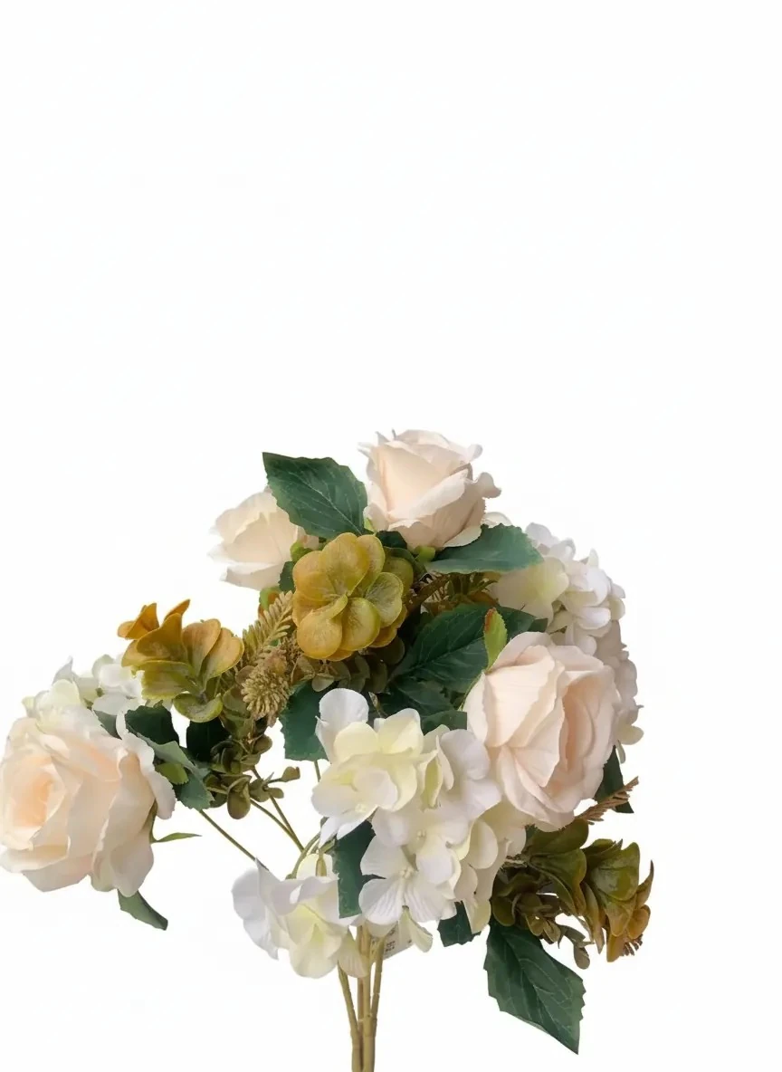 Yapay Demet Çiçek Jumbo( büyük) Boy Gül- Ortanca Krem Renk