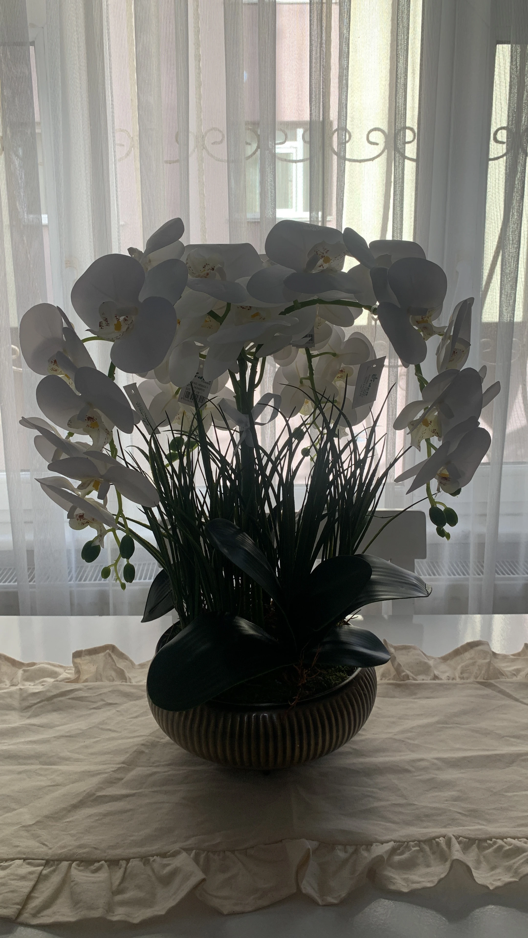 Yapay Çiçek Eskitme Saksıda 4 lü Islak Beyaz Orkide