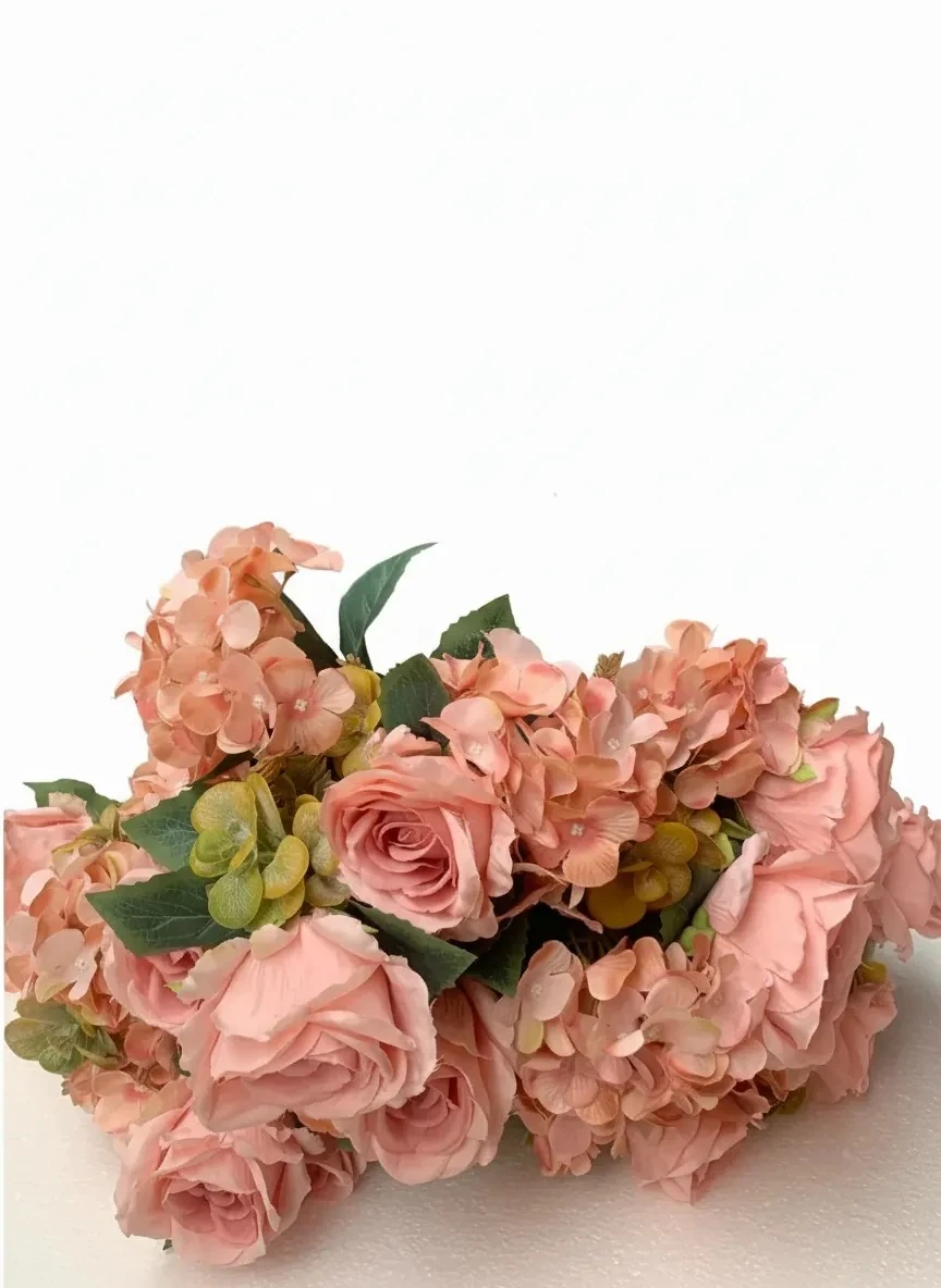 Yapay Demet Çiçek Jumbo(büyük) boy Ortanca-Gül Somon Renk 5li