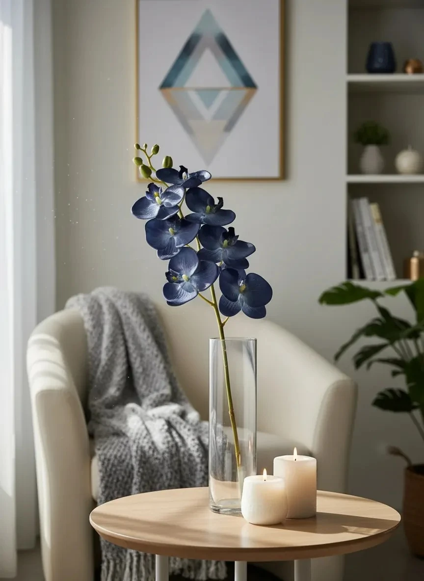 Yapay Islak Dokunuşlu 1.Kalite  Luxury Lacivert Orkide 82cm