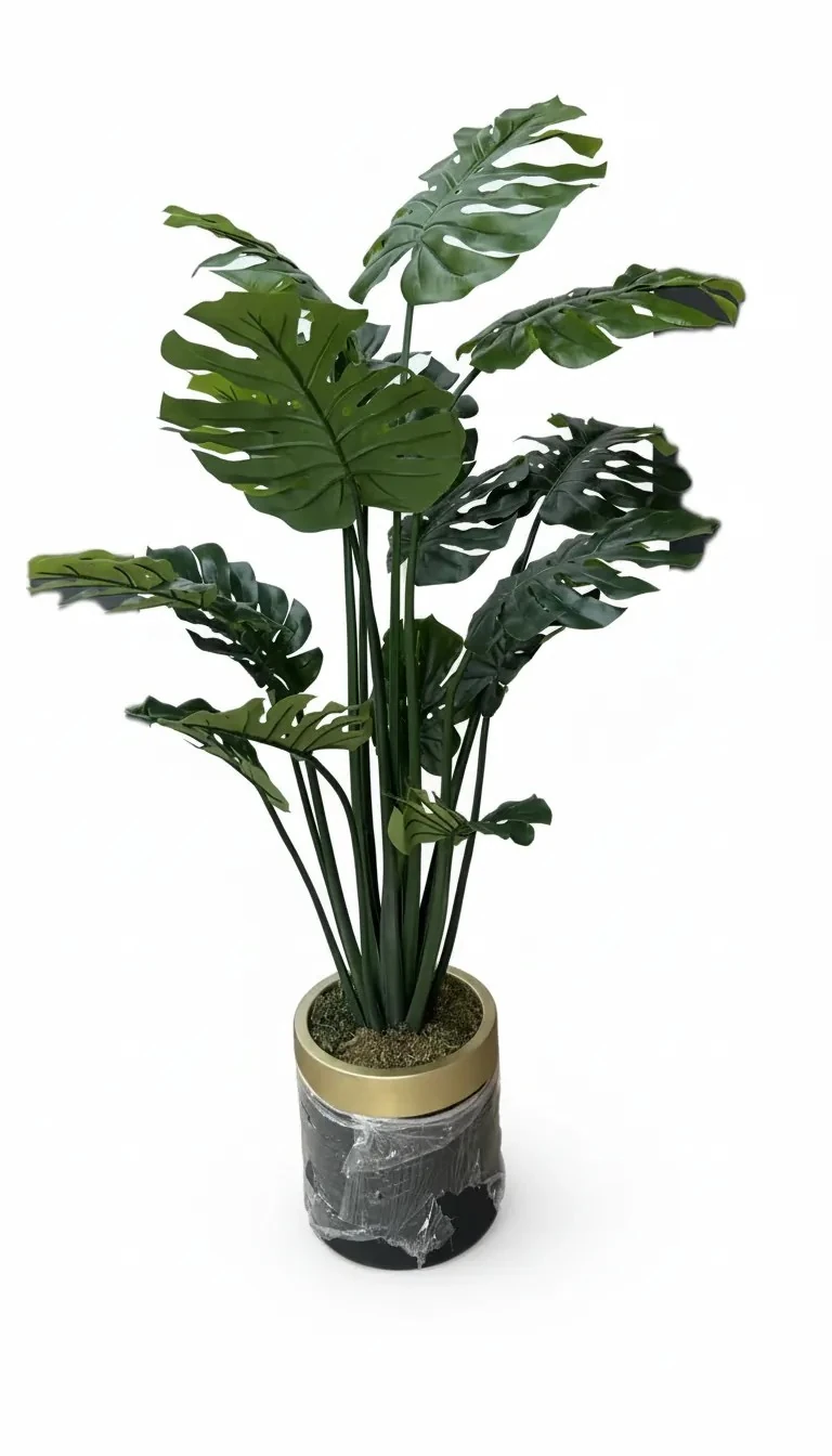 Yapay Ağaç Deve Tabanı Gold Bilezikli Metal Saksılı