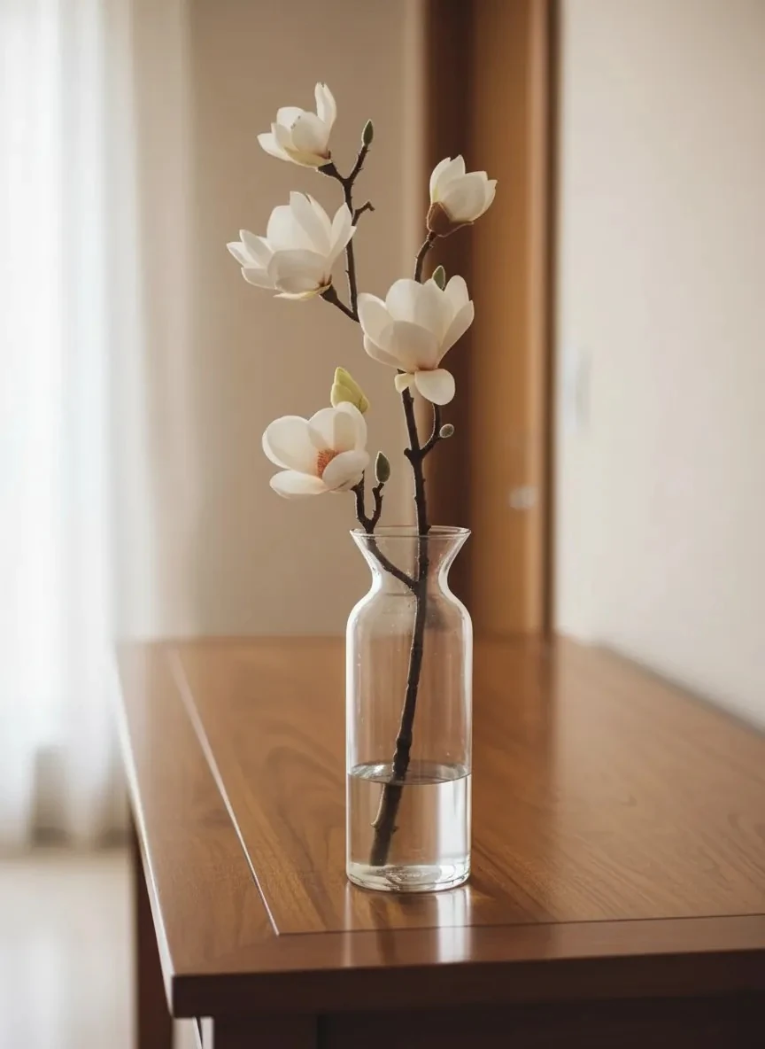  Yapay Çiçek Tek Dal Manolya Beyaz 80cm