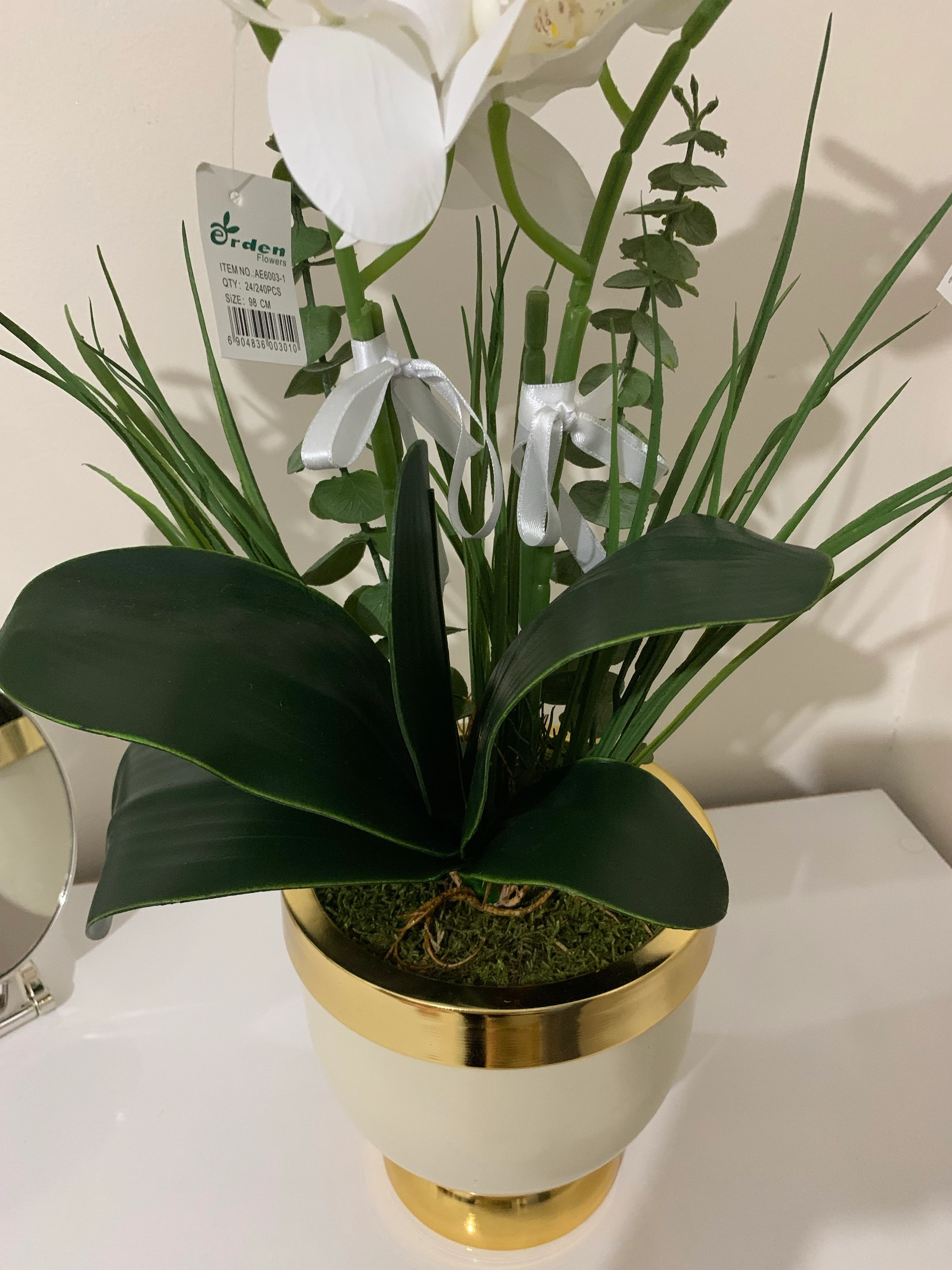 Yapay çiçek Beyaz Islak Orkide2'li