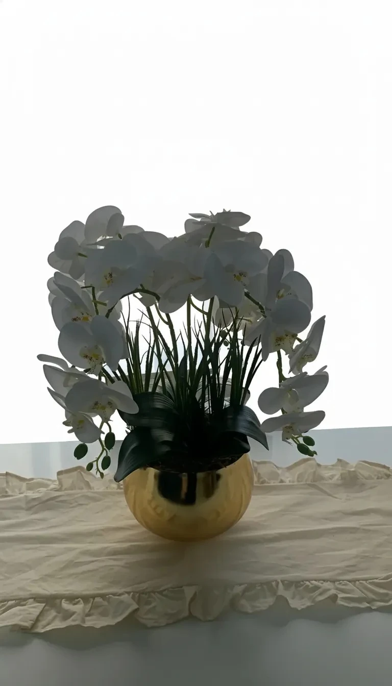  Yapay Çiçek Beyaz Islak orkide Ufo Gold Saksıda 4'lü