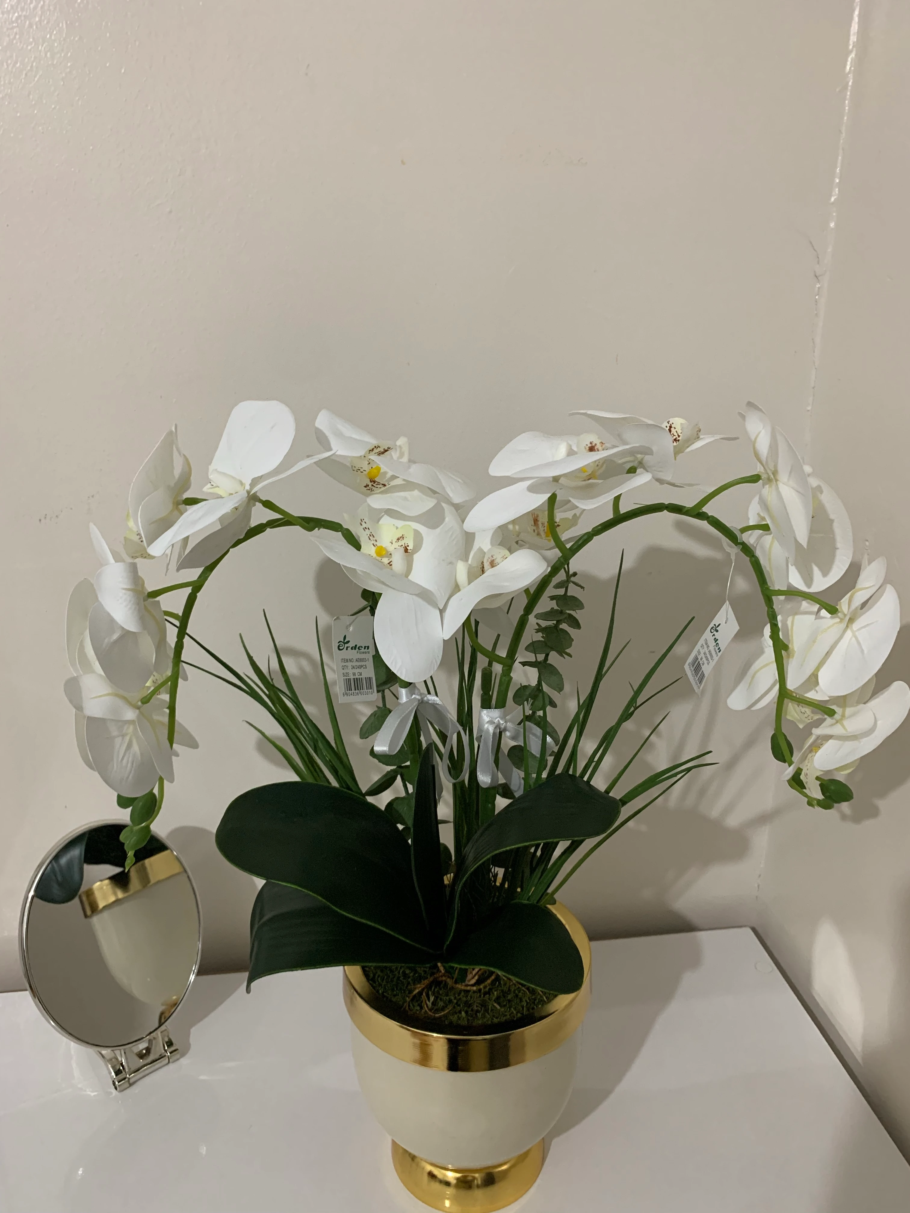 Yapay çiçek Beyaz Islak Orkide2'li