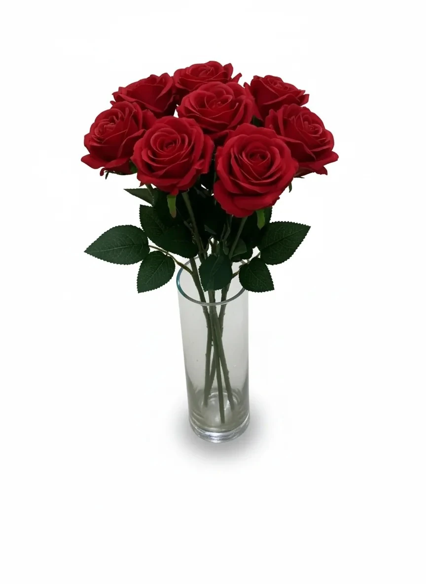  Yapay çiçek Kırmızı Tek Dal Kadife Gül