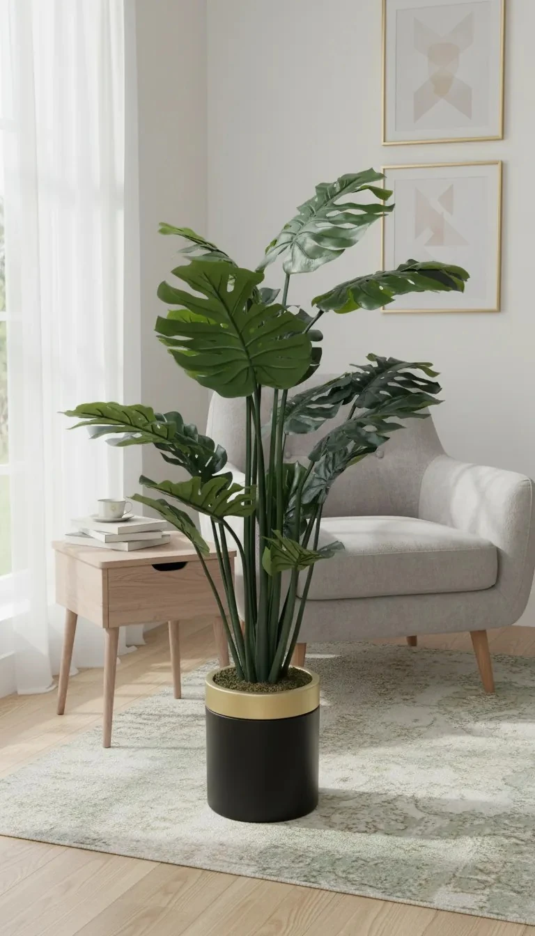 Yapay Ağaç Deve Tabanı Gold Bilezikli Metal Saksılı