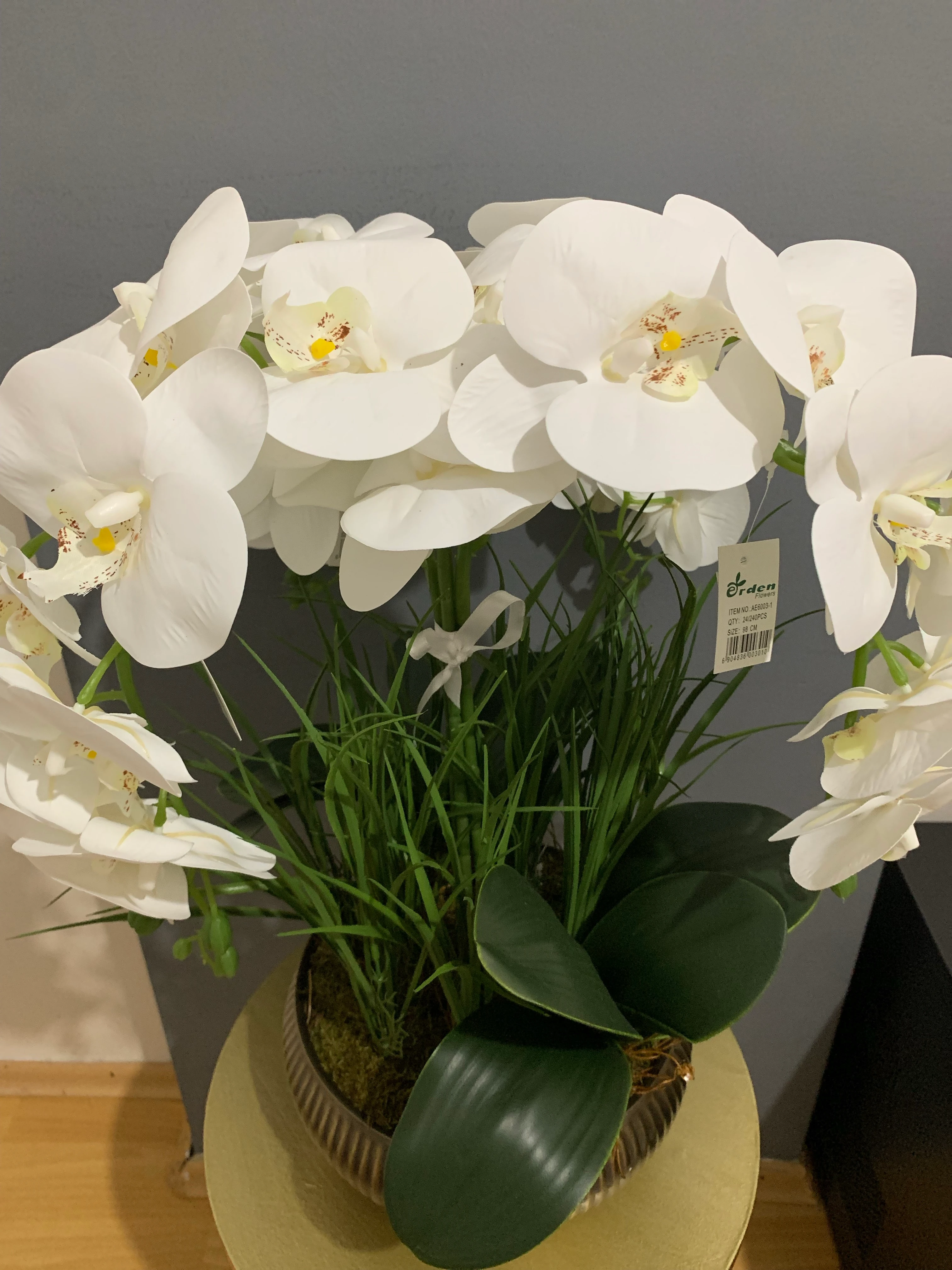 Yapay Çiçek Eskitme Saksıda 4 lü Islak Beyaz Orkide