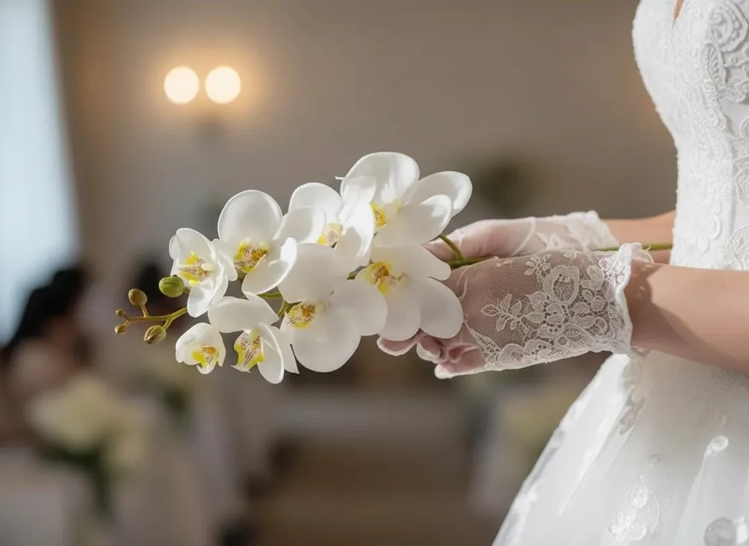 Yapay Islak Dokunuşlu 1.Kalite Luxury Beyaz Orkide 82cm