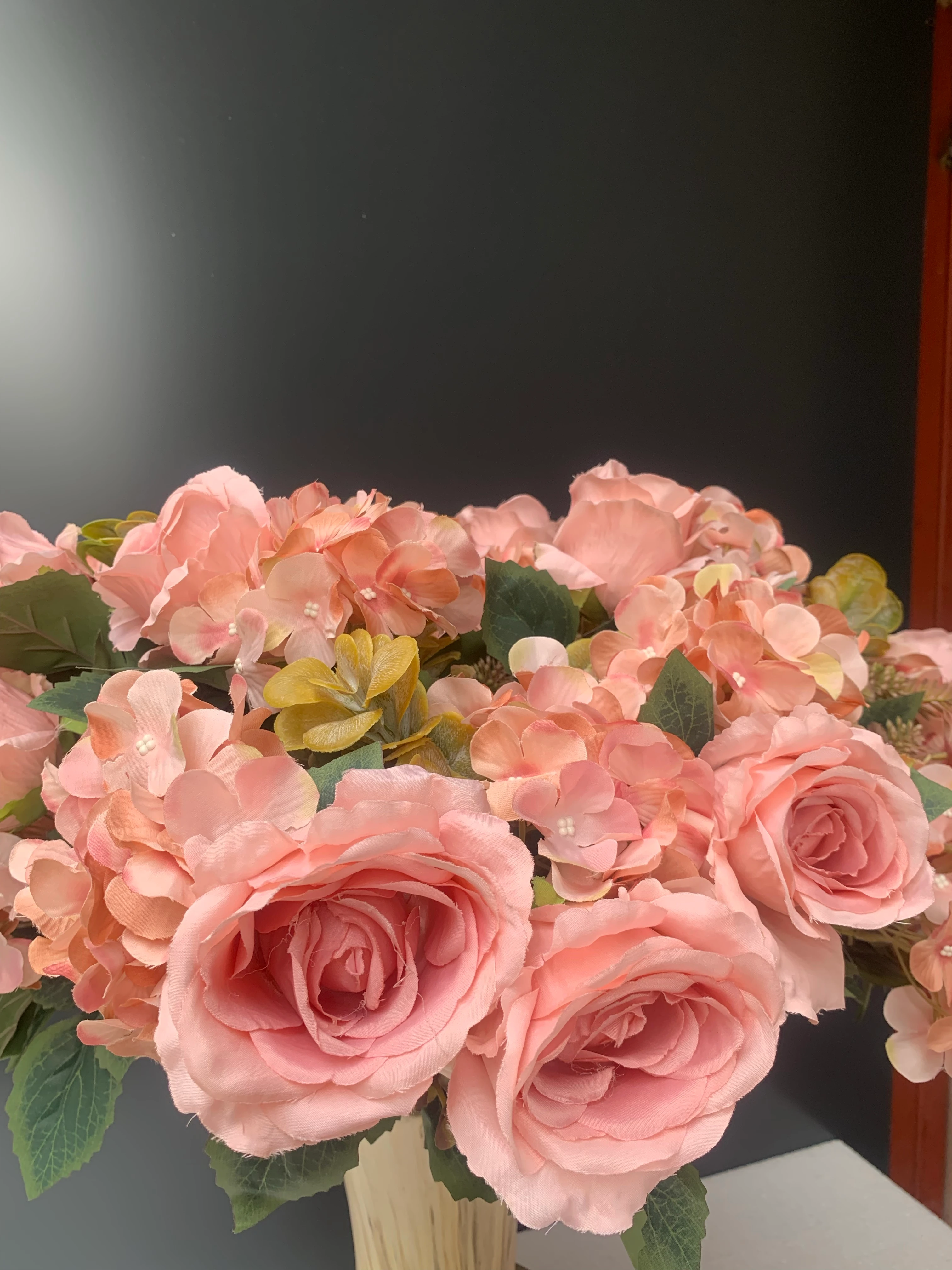 Yapay Demet Çiçek Jumbo(büyük) boy Ortanca-Gül Somon Renk 5li