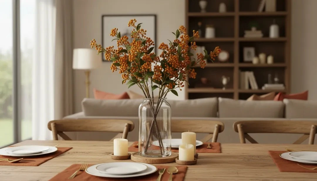 Yapay Tek Dal Kokina Turuncu Bitki 64cm