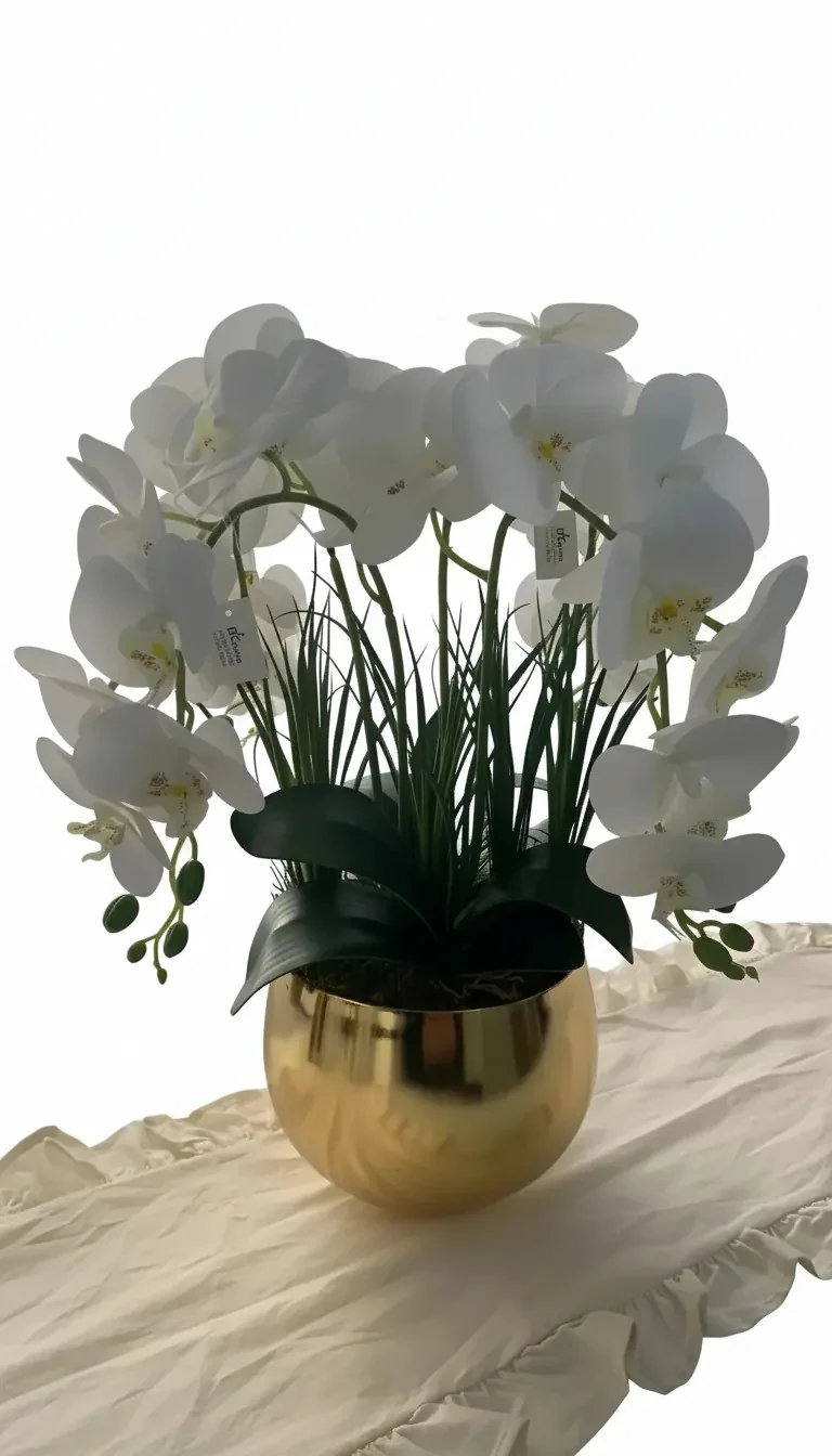  Yapay Çiçek Beyaz Islak orkide Ufo Gold Saksıda 4'lü