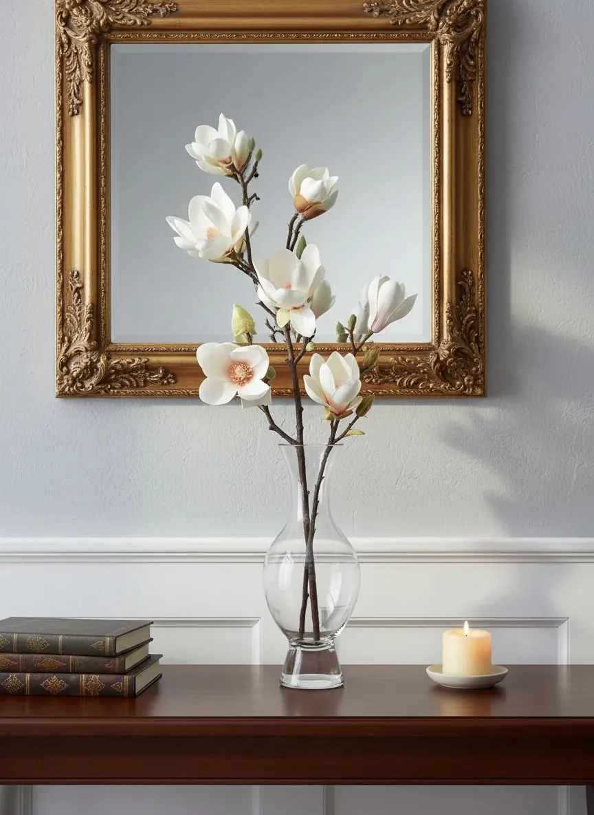  Yapay Çiçek Tek Dal Manolya Beyaz 80cm