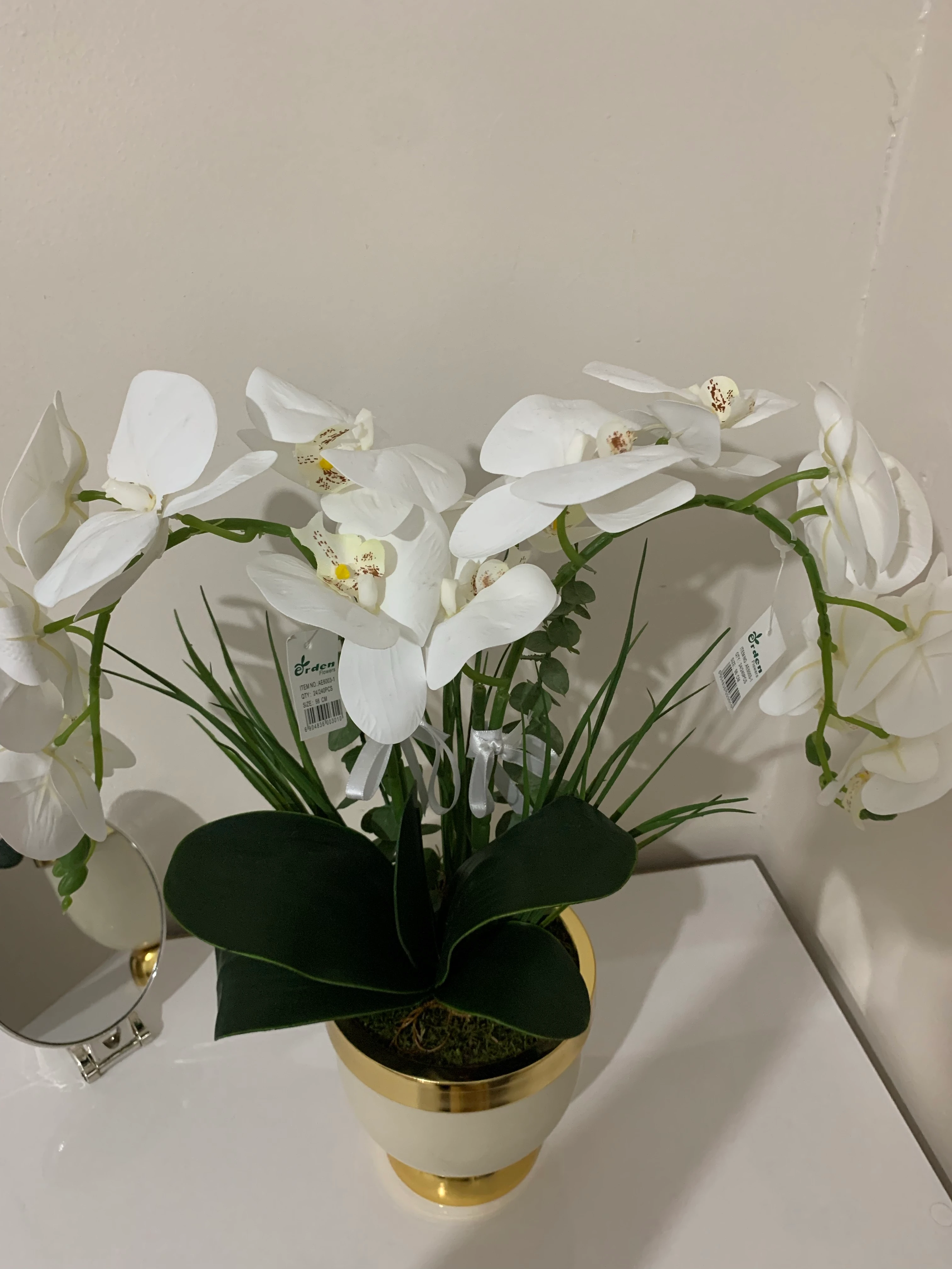 Yapay çiçek Beyaz Islak Orkide2'li