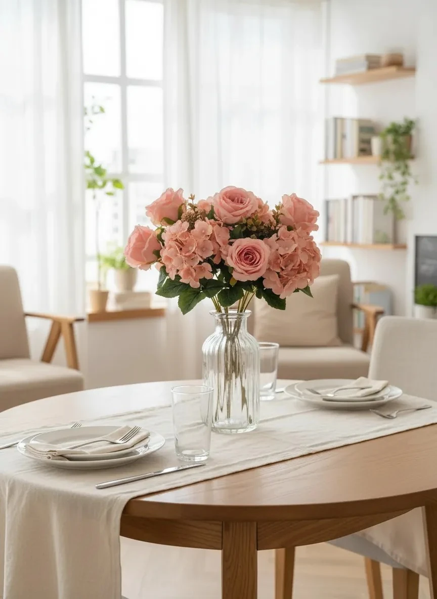 Yapay Demet Çiçek Jumbo(büyük) boy Ortanca-Gül Somon Renk 5li