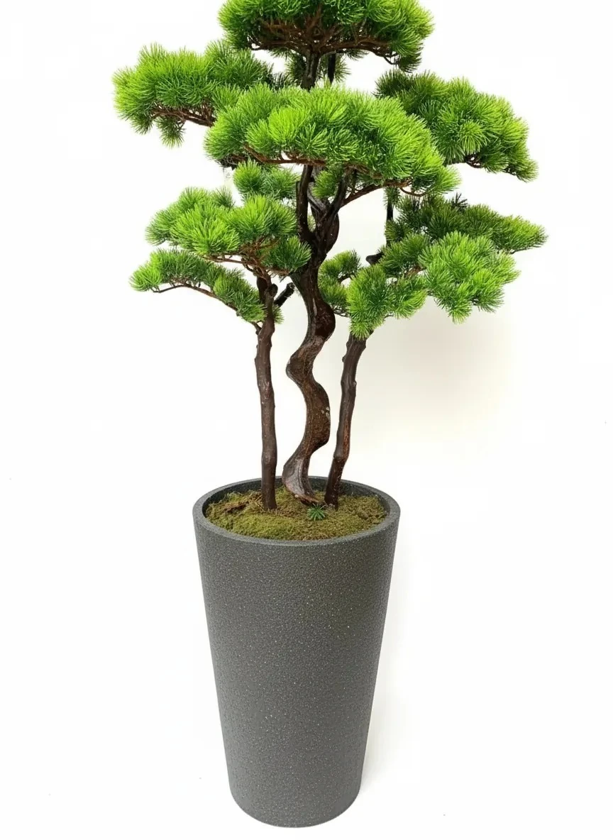 Yapay Bonzai Ağaç 140Cm 35 Yapraklı Antrat Fiber Saksıda
