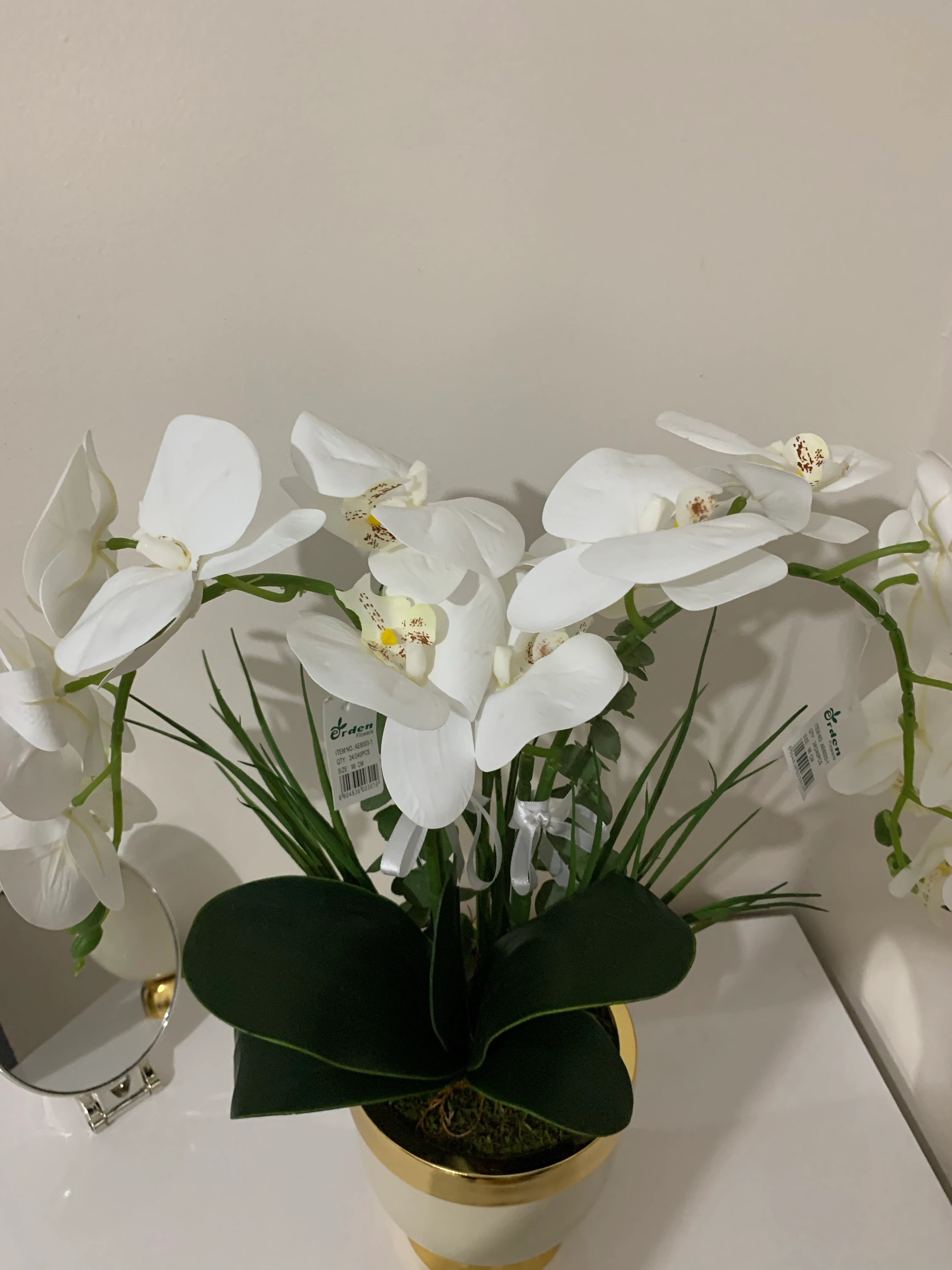 Yapay çiçek Beyaz Islak Orkide2'li