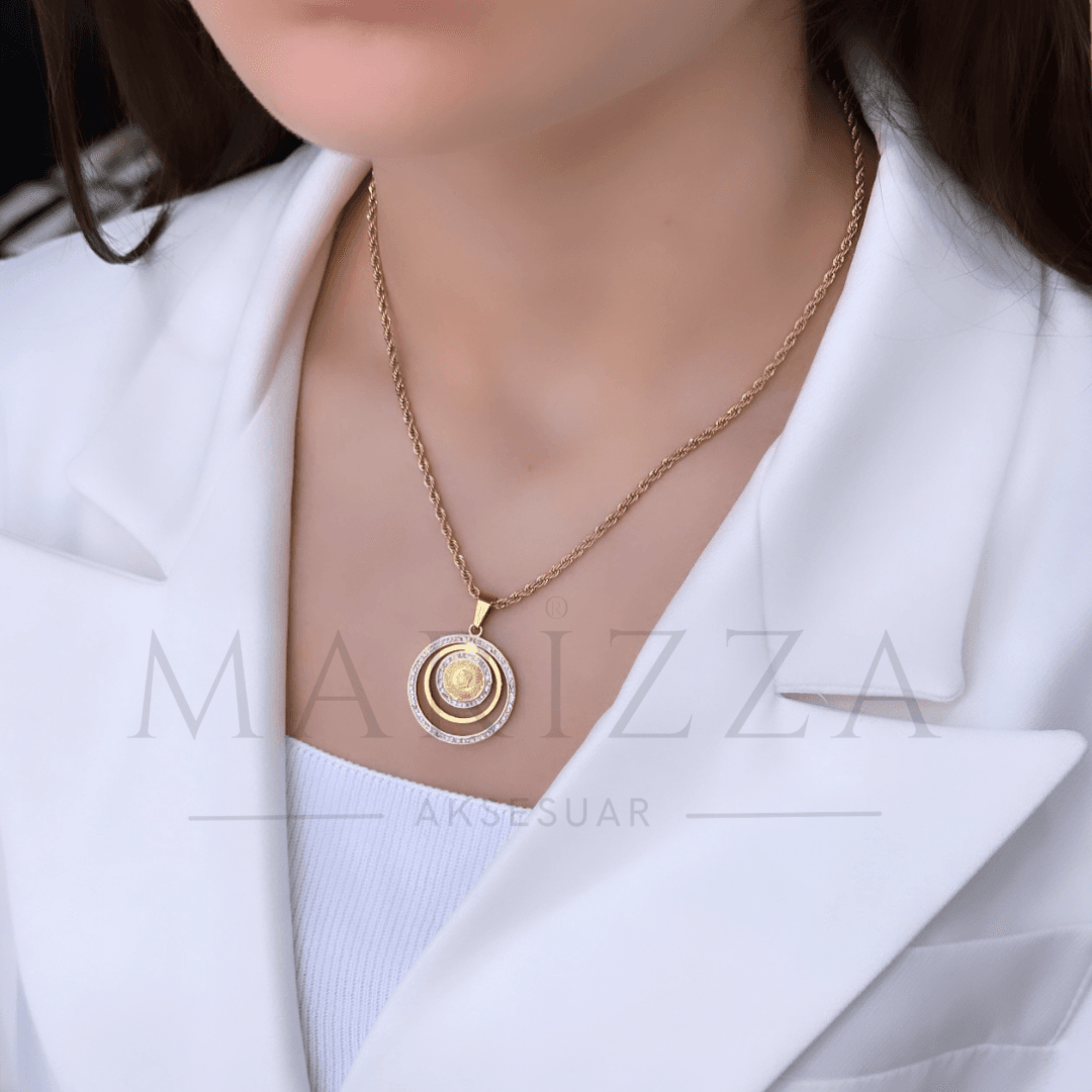 Atalı Halka Motif Burgu Kolye 