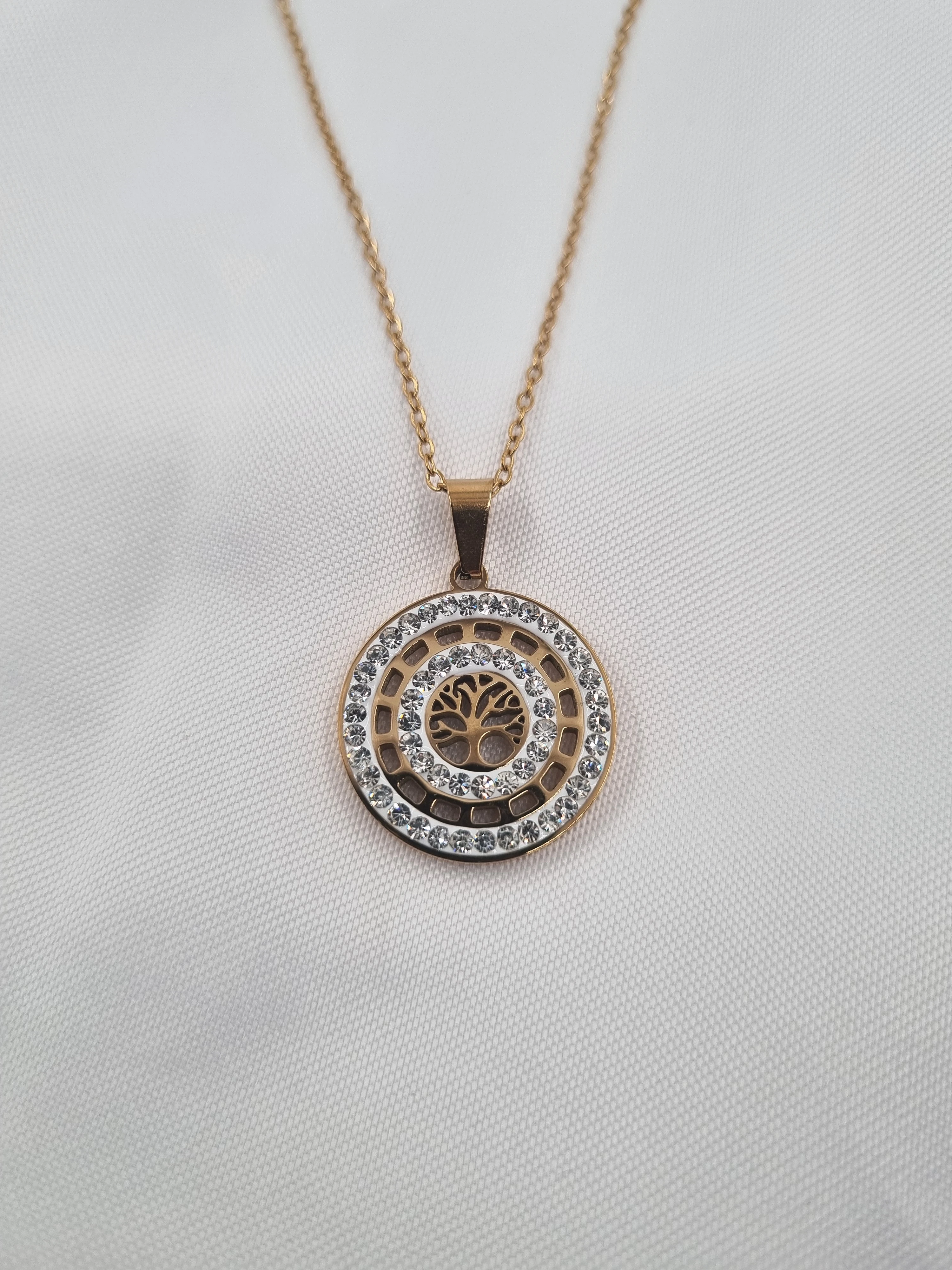 Yaşam Ağaçı Çift Sıra Taşlı Kolye