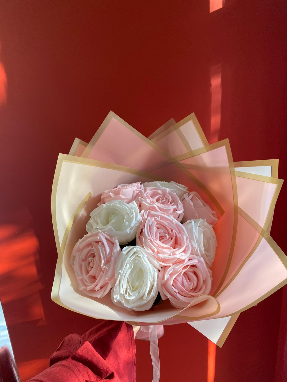 Hediyelik Pembe & Beyaz Gül Buketi