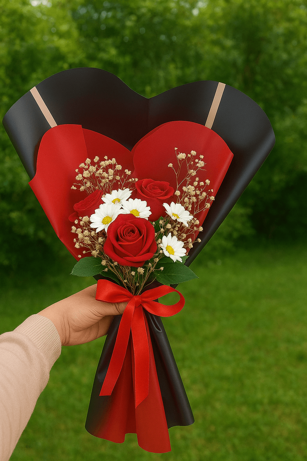 3 Gül Papatya Hediyelik Buket