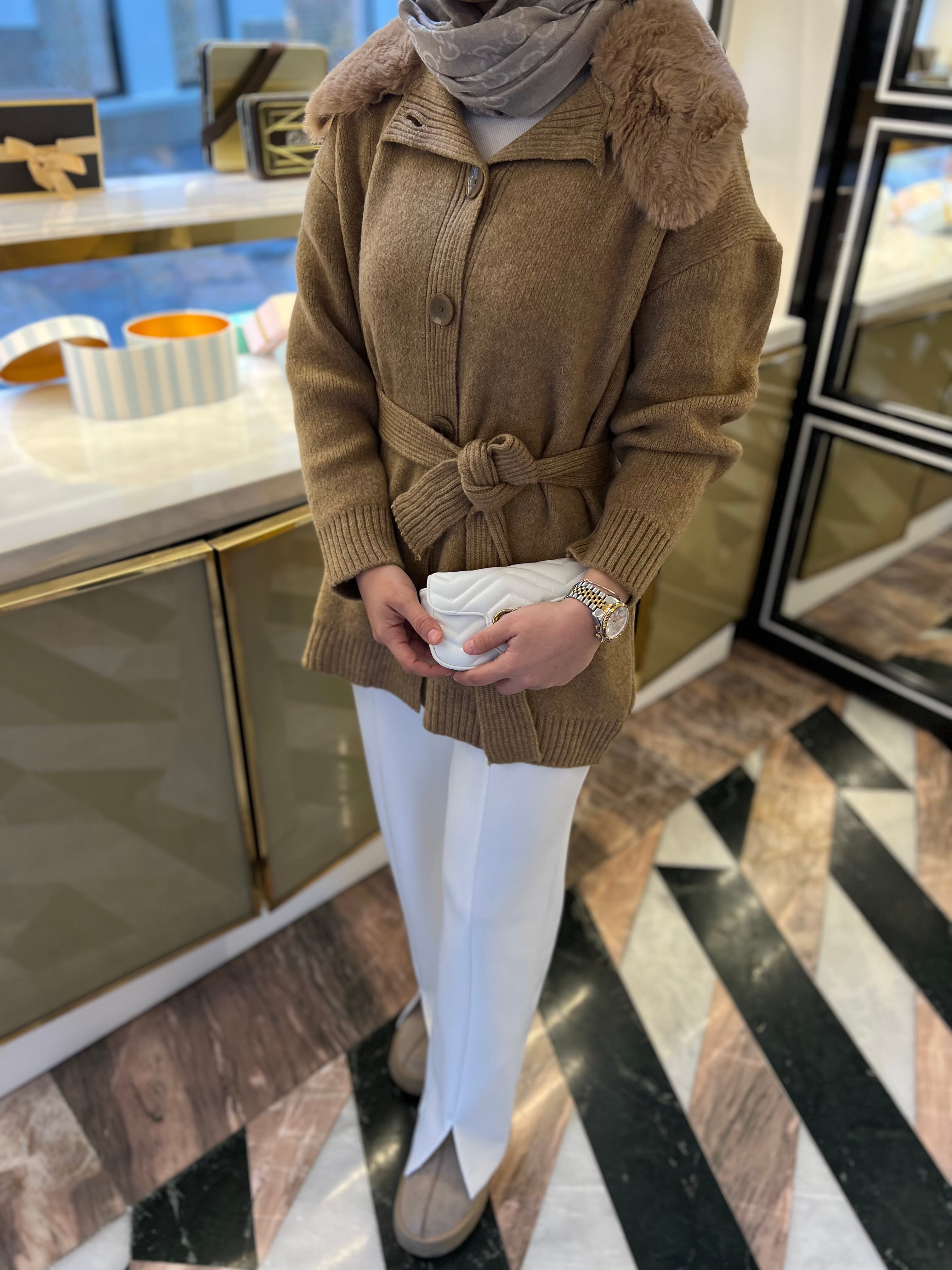 Latte Kürklü Hırka Camel 
