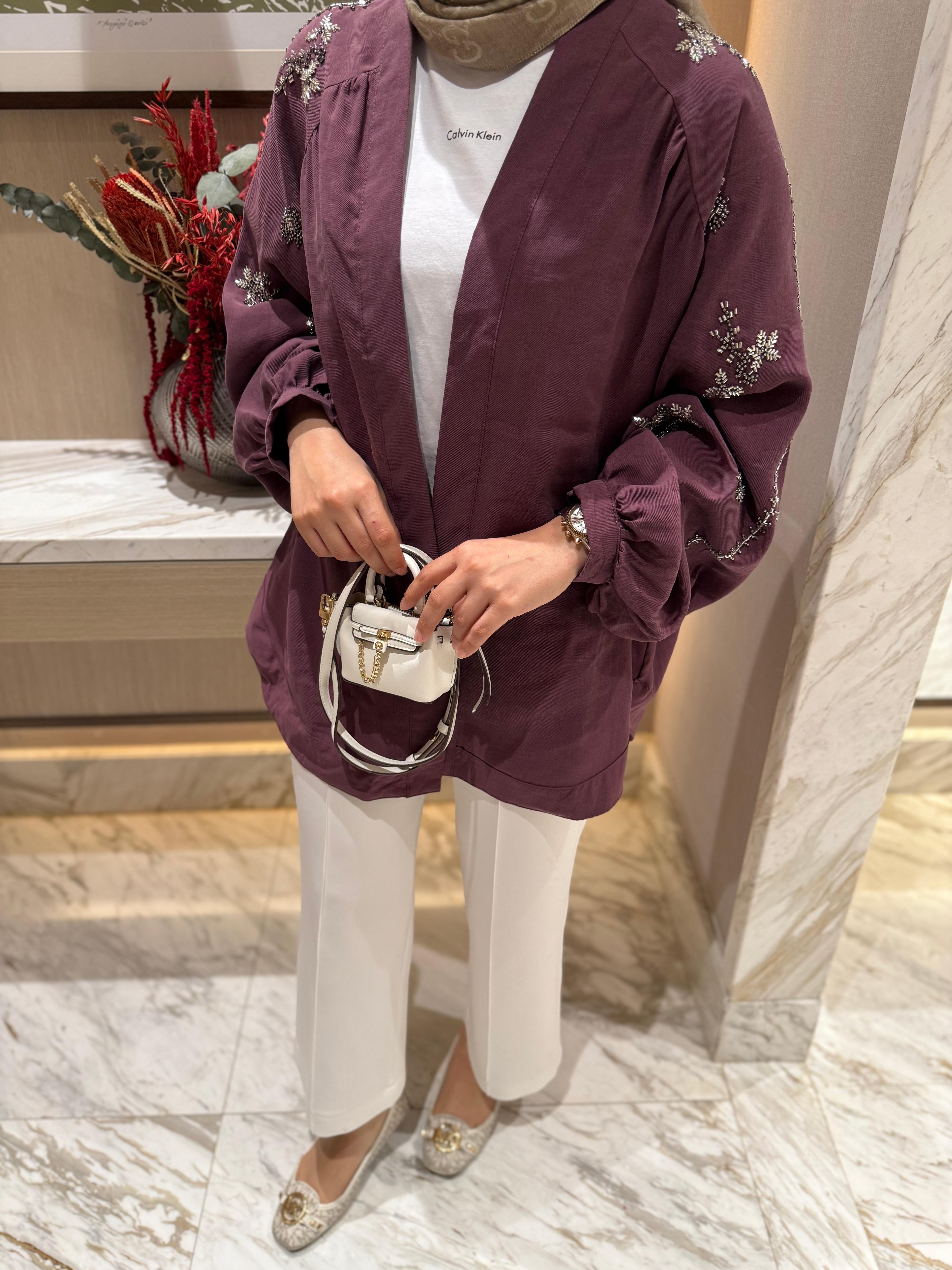 İşlemeli Kimono Mürdüm