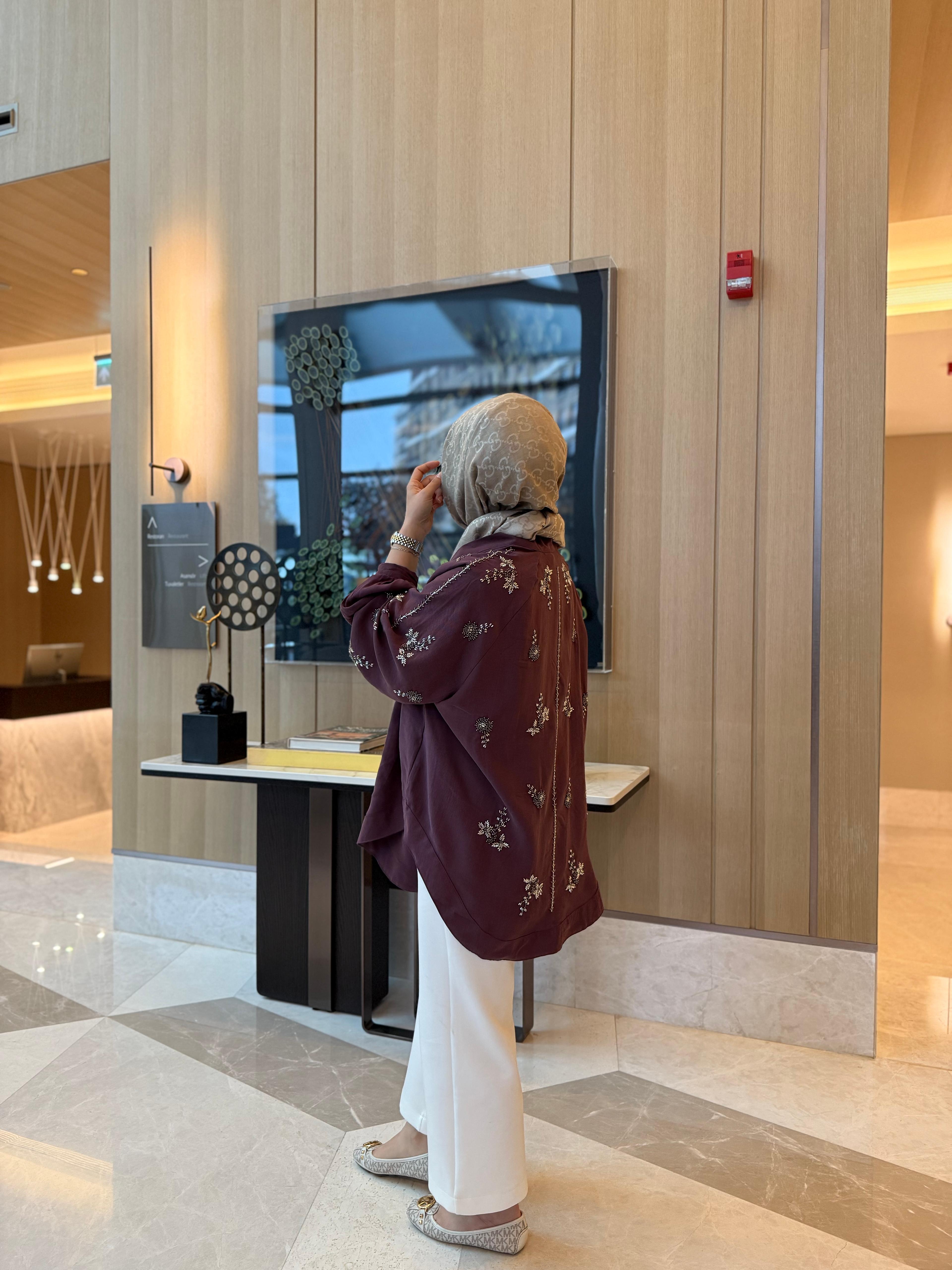 İşlemeli Kimono Mürdüm