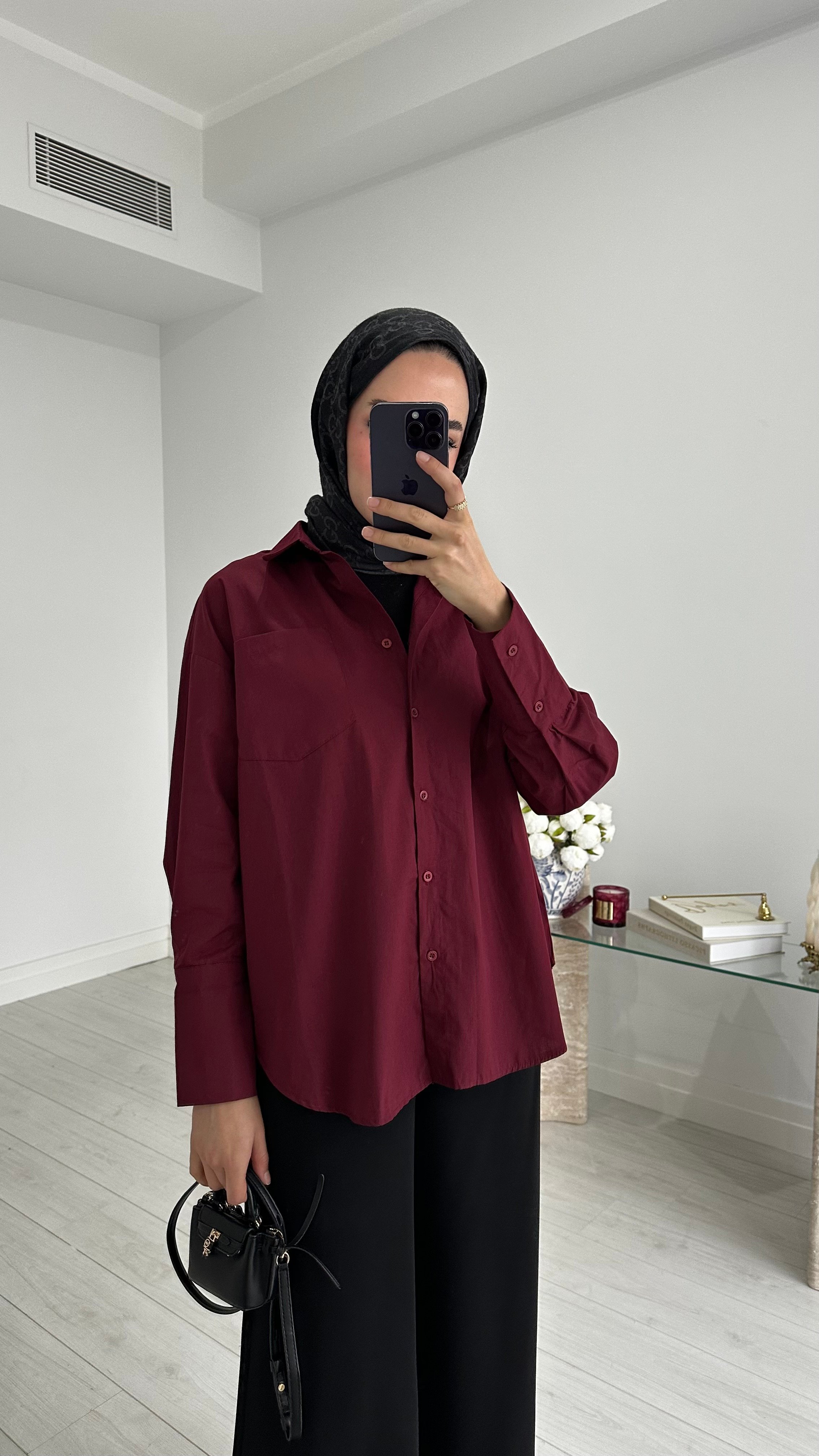 Poplin Bordo Gömlek