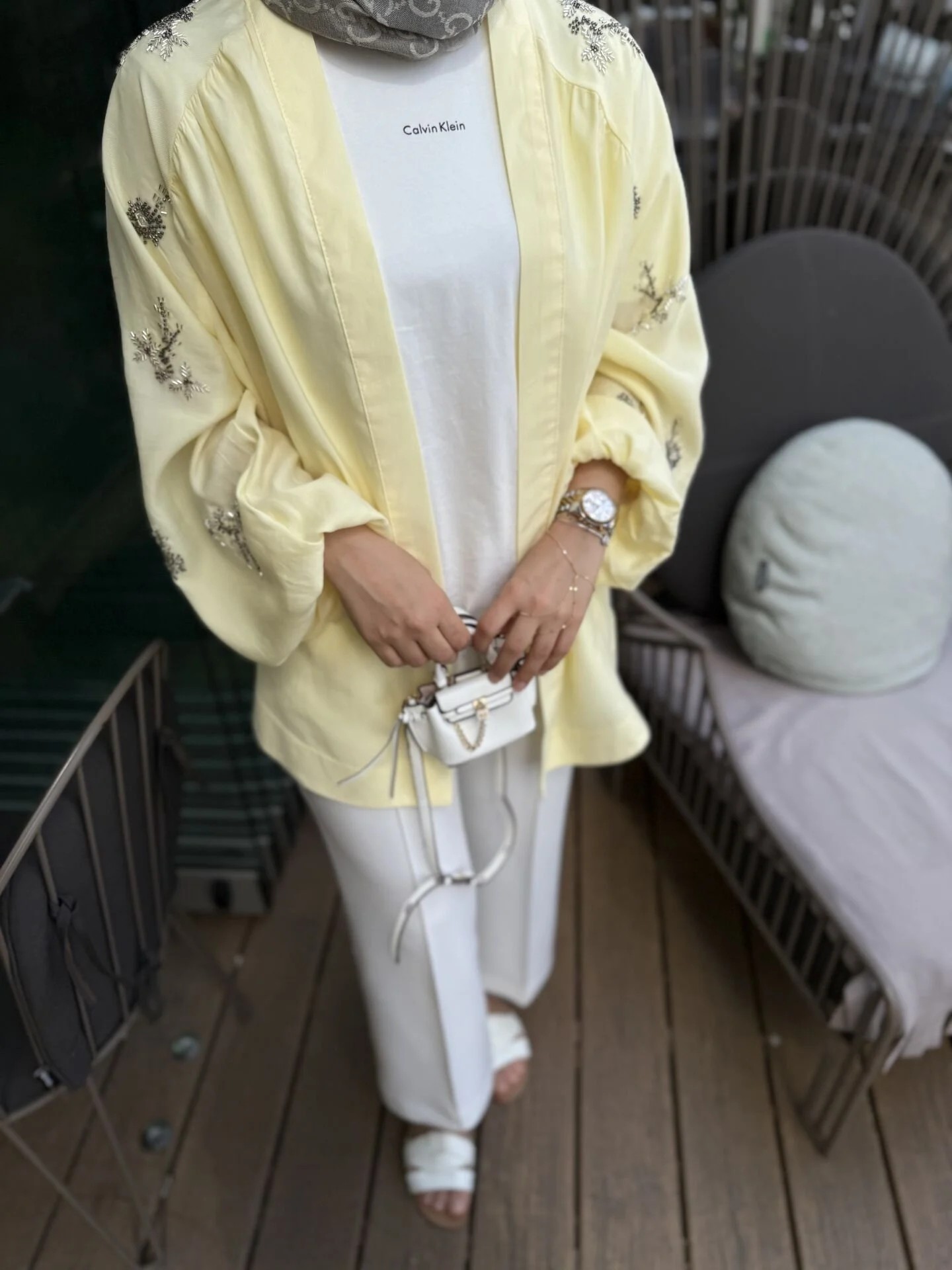 İşlemeli Kimono Sarı