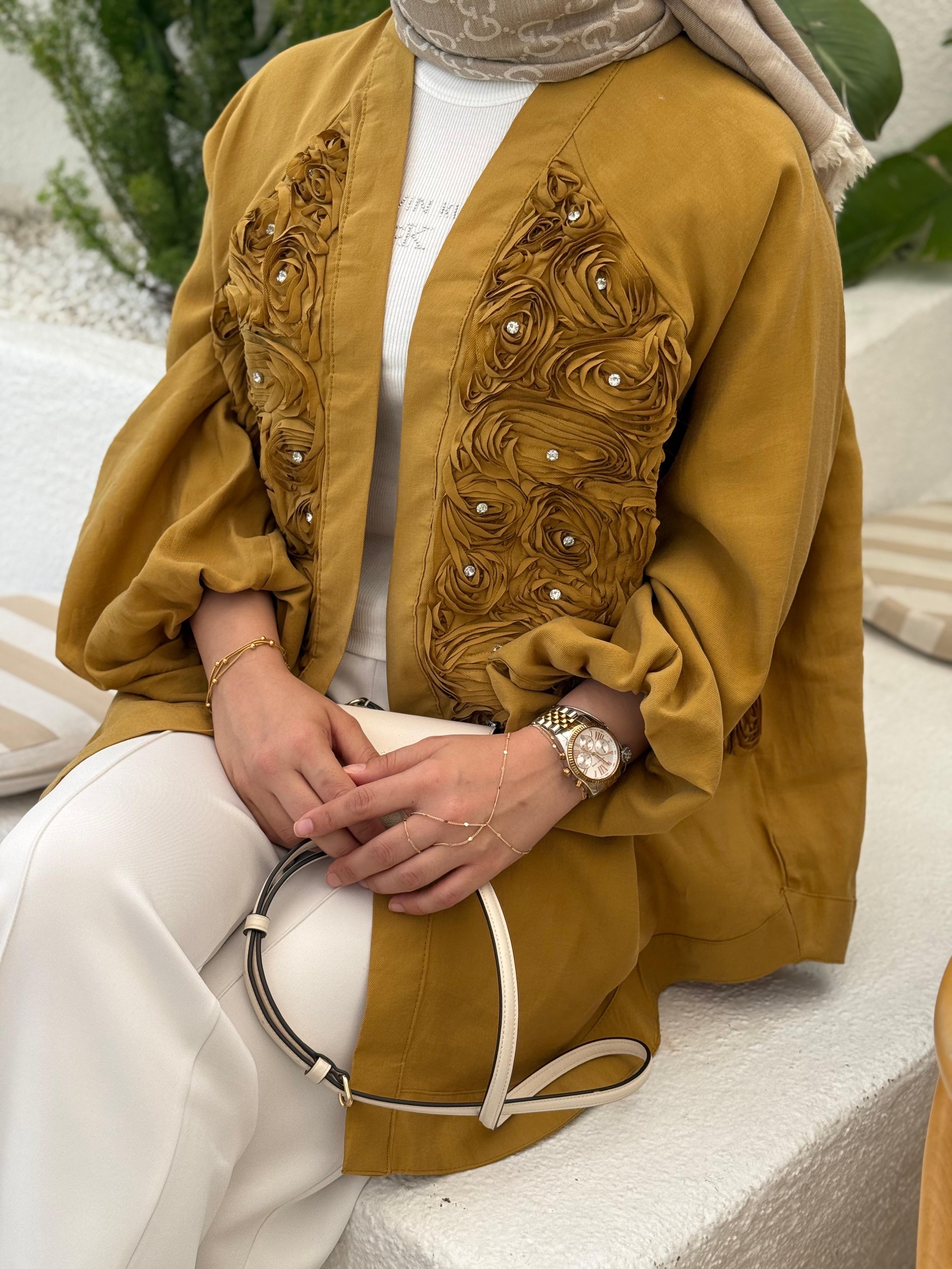 Gül Detaylı Kimono Yağ Yeşili