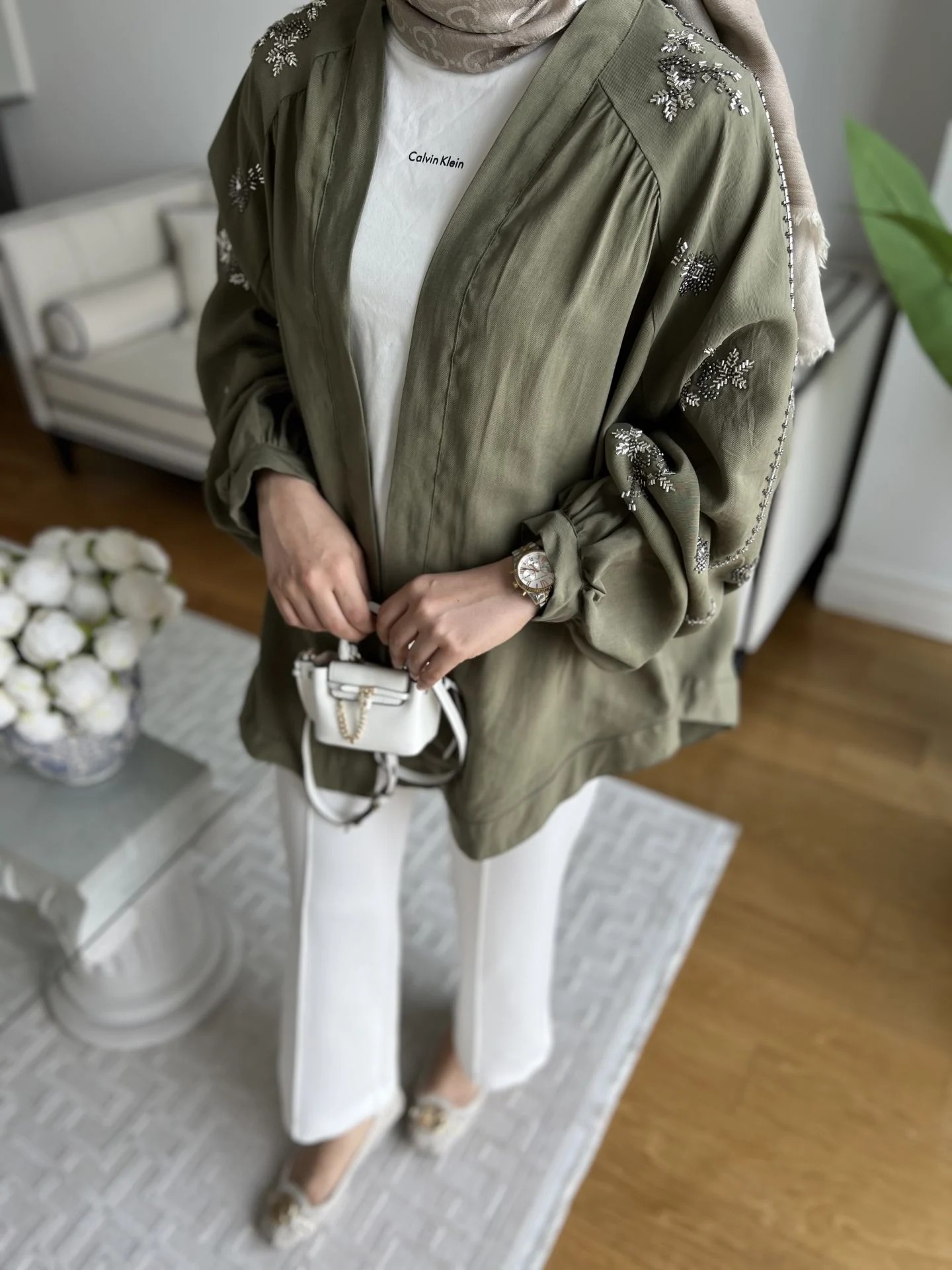 İşlemeli Kimono Haki