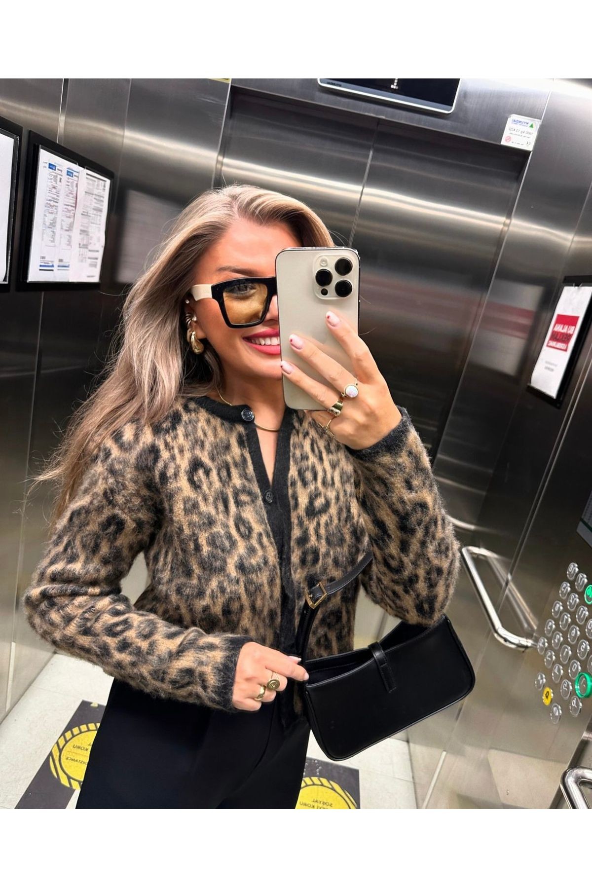 Leopar Desenli Kaşmir Dokulu Yumoş Hırka