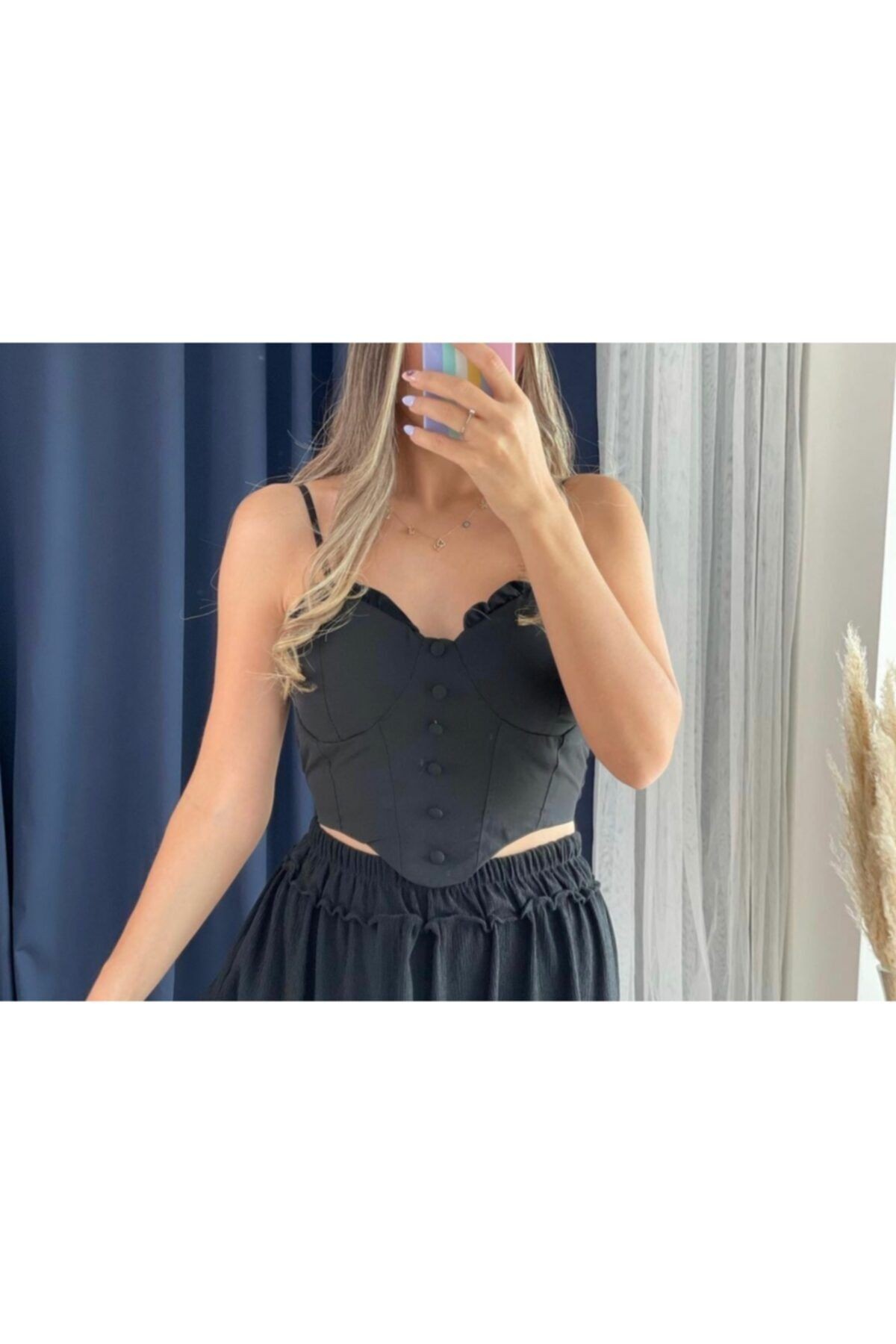 Siyah Ip Askılı Göğüs Pedli Büstiyer