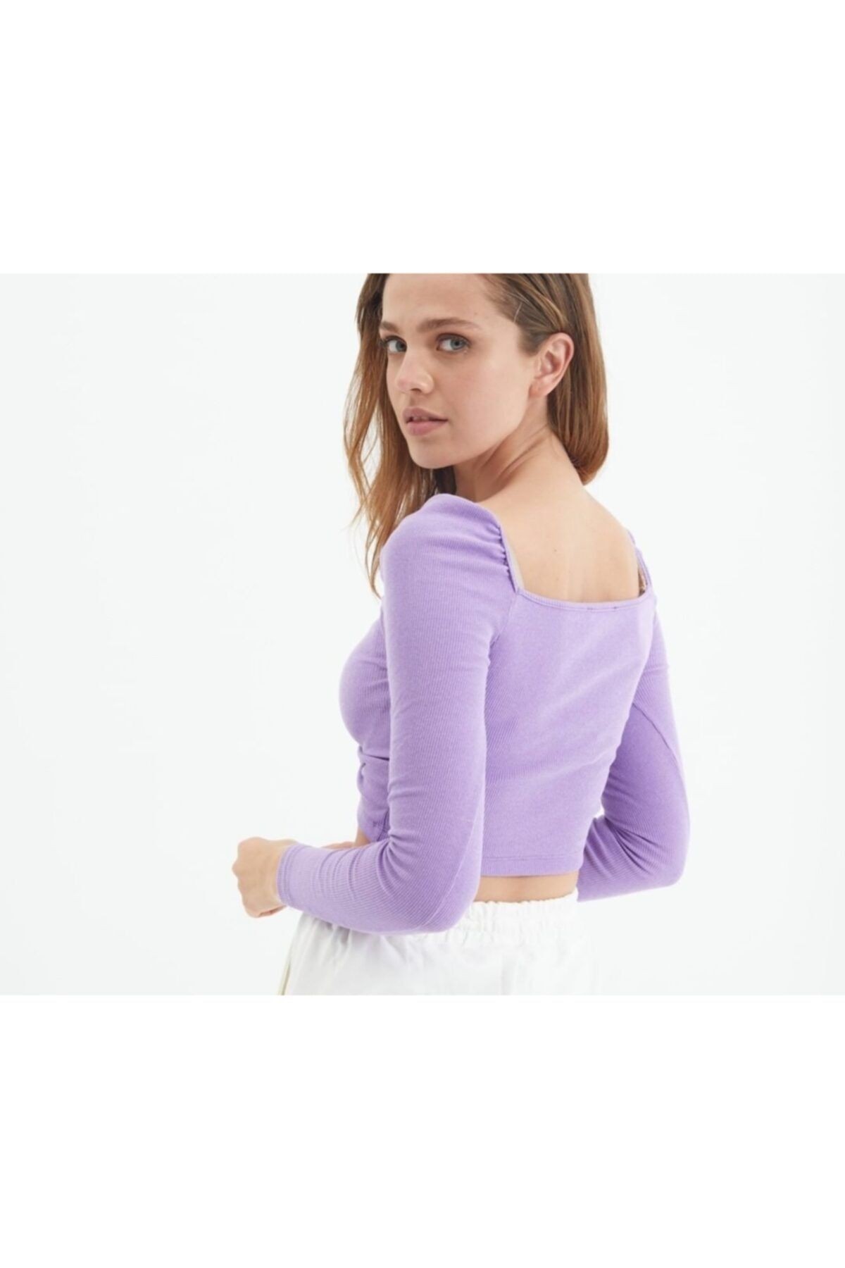 Kadın Siyah Crop Önden Büzgülü Body