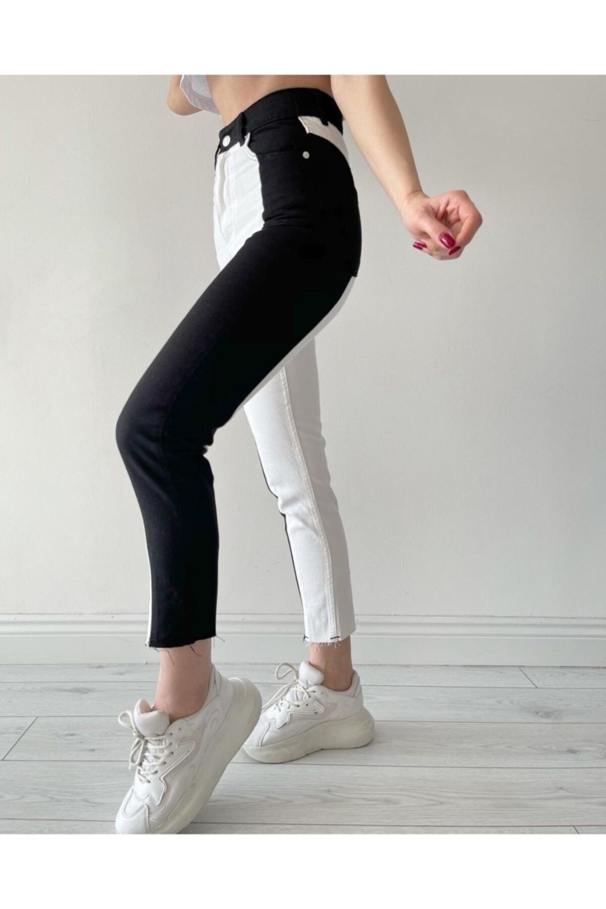 Çift Renkli Mom Jean