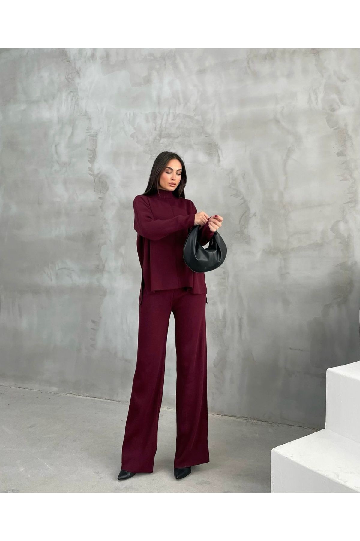 Bordo Balıkçı Yaka Triko Takım