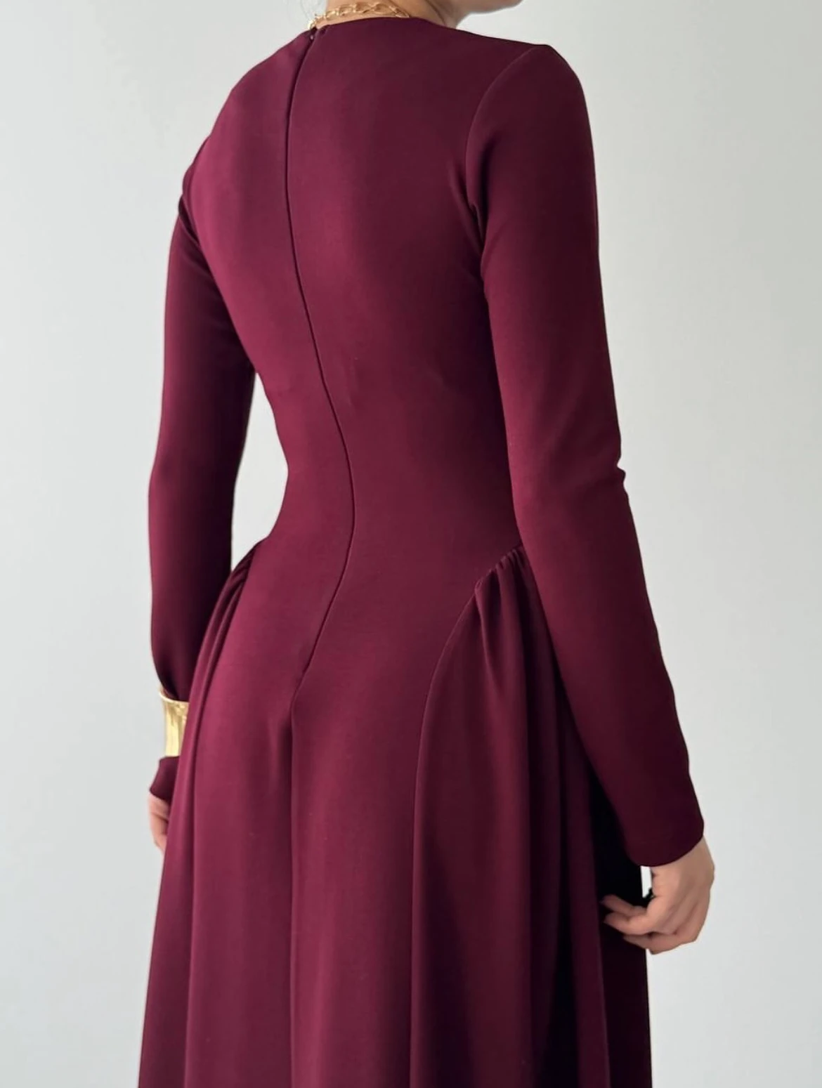Bordo Kadın Piliseli Tasarım Elbise