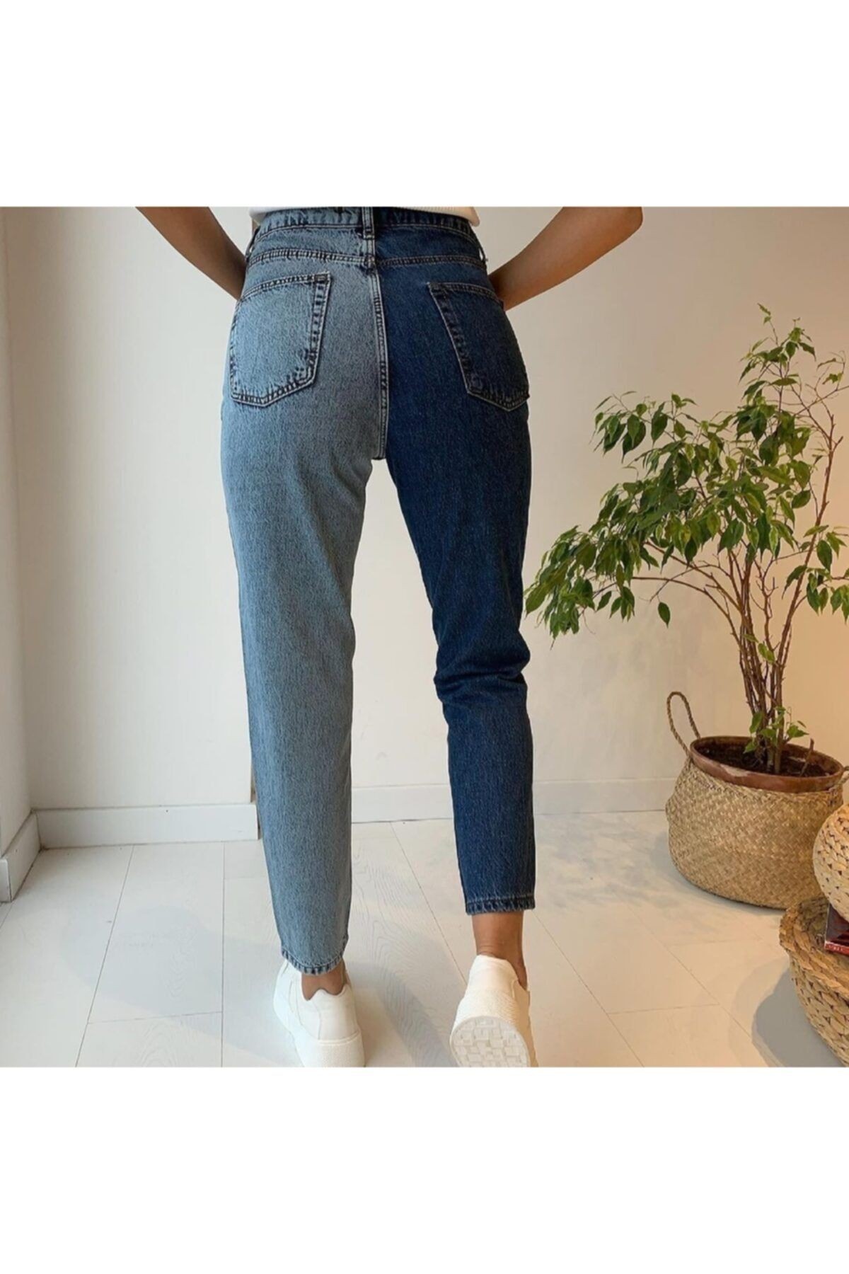 Çift Renkli Mom Jean