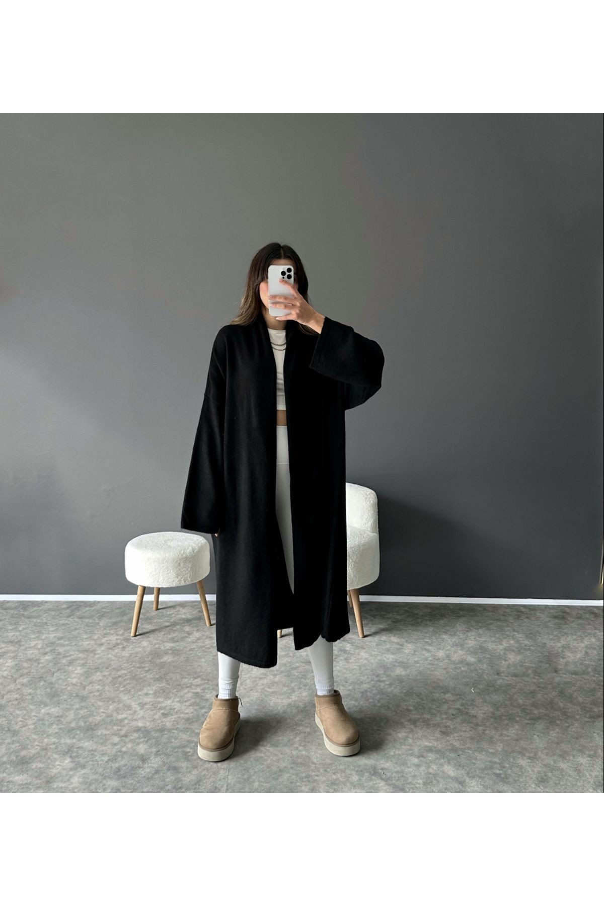 Siyah Oversize Uzun Hırka