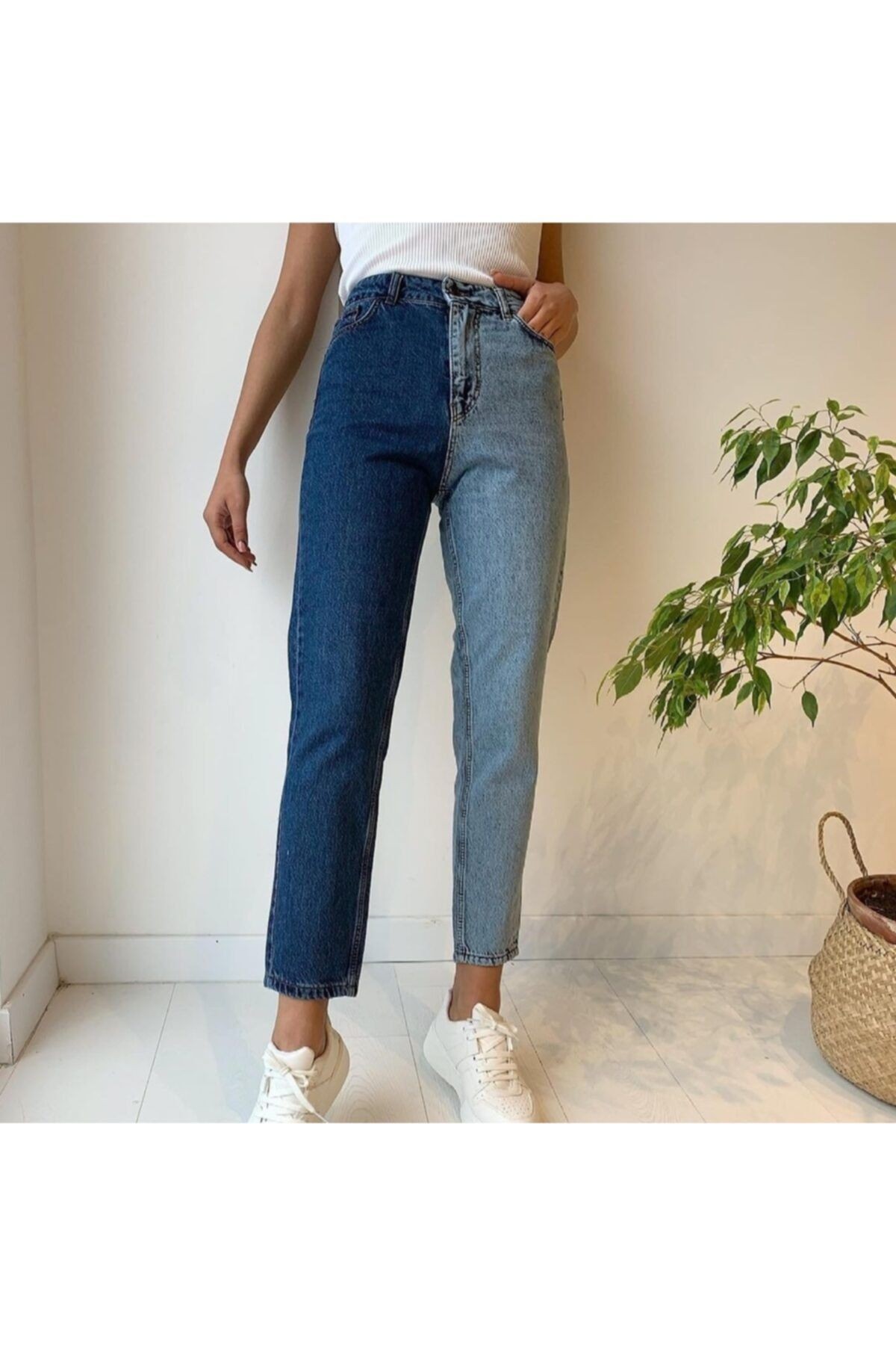 Çift Renkli Mom Jean